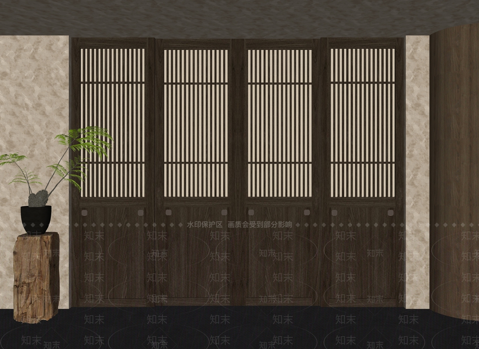 新中式中式推拉门SU模型下载【ID:1164280784】