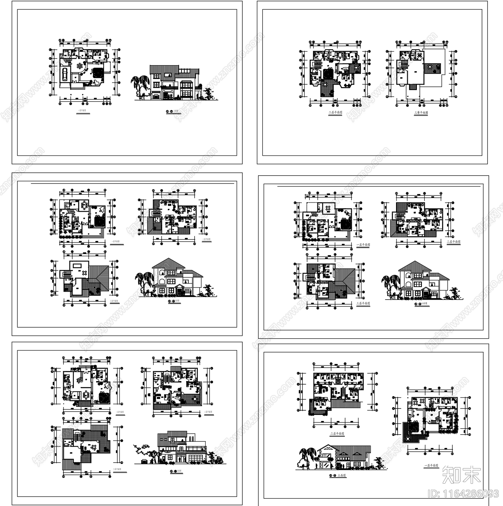 现代中式别墅建筑cad施工图下载【ID:1164286093】