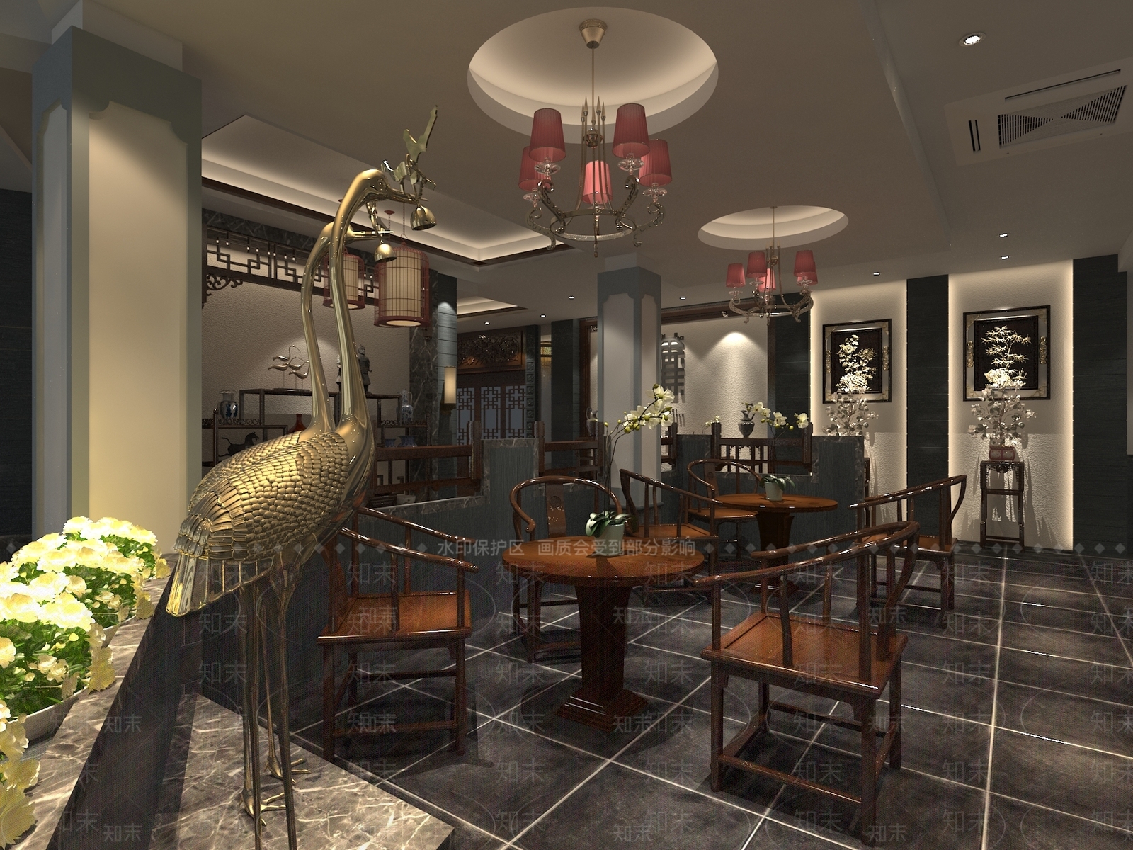 新中式中餐厅3D模型下载【ID:1164296348】