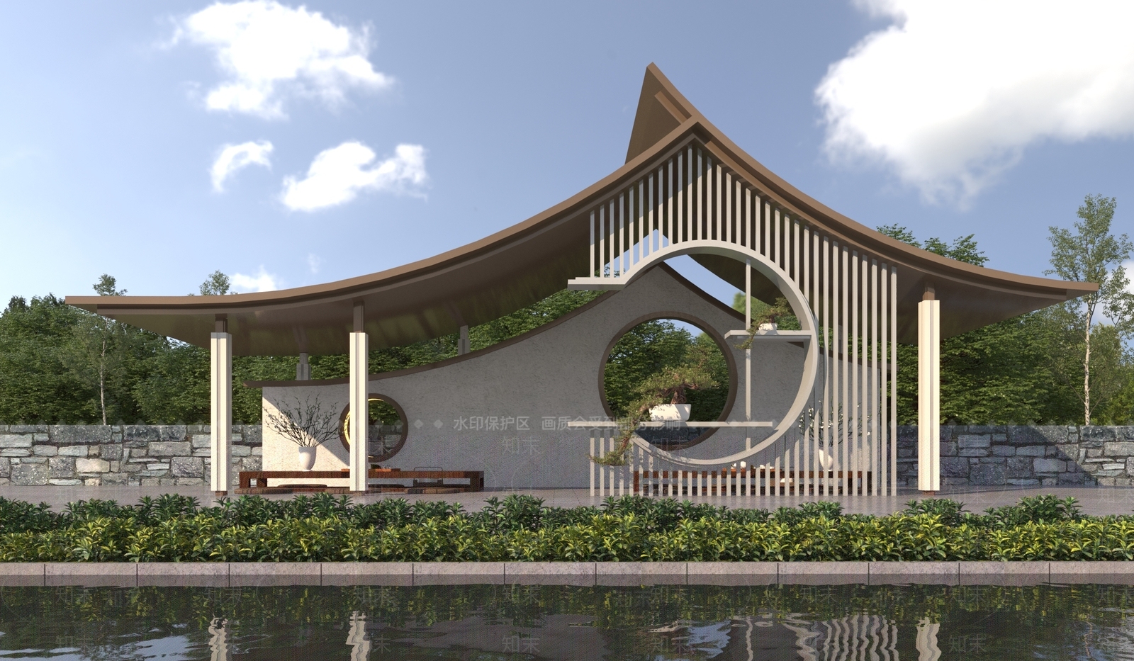 新中式廊架3D模型下载【ID:1164301080】