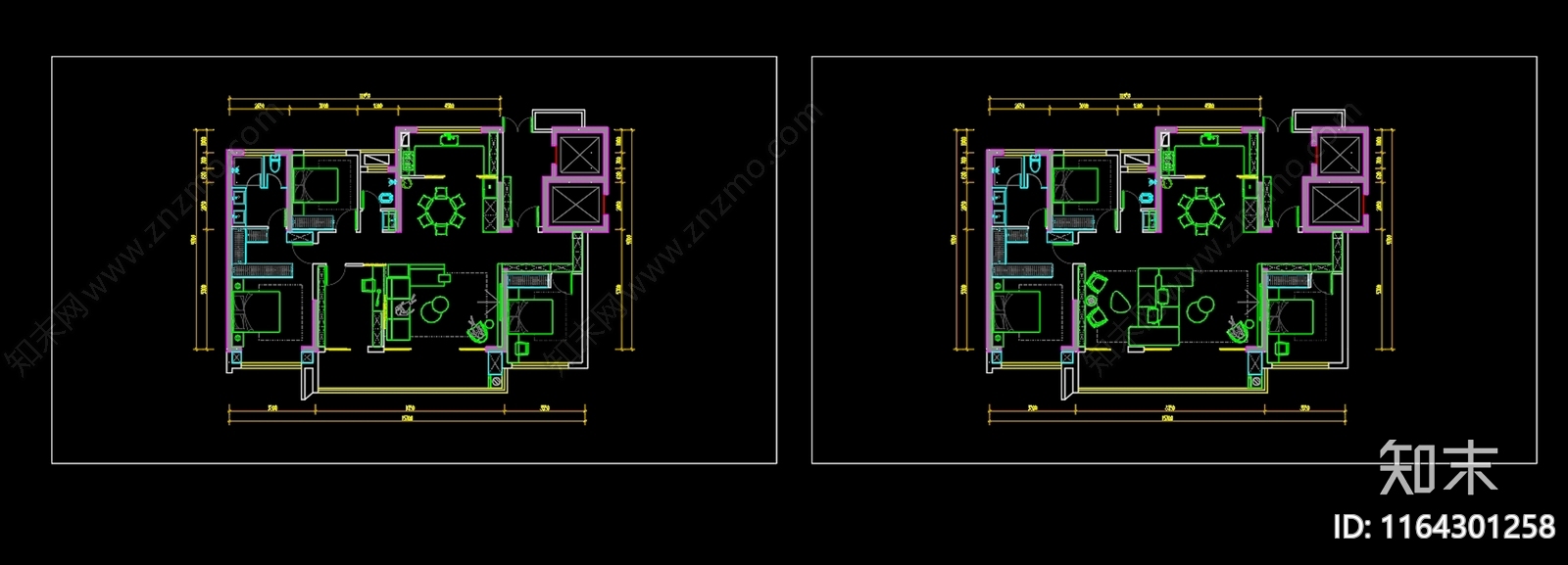 现代新中式整体家装空间cad施工图下载【ID:1164301258】