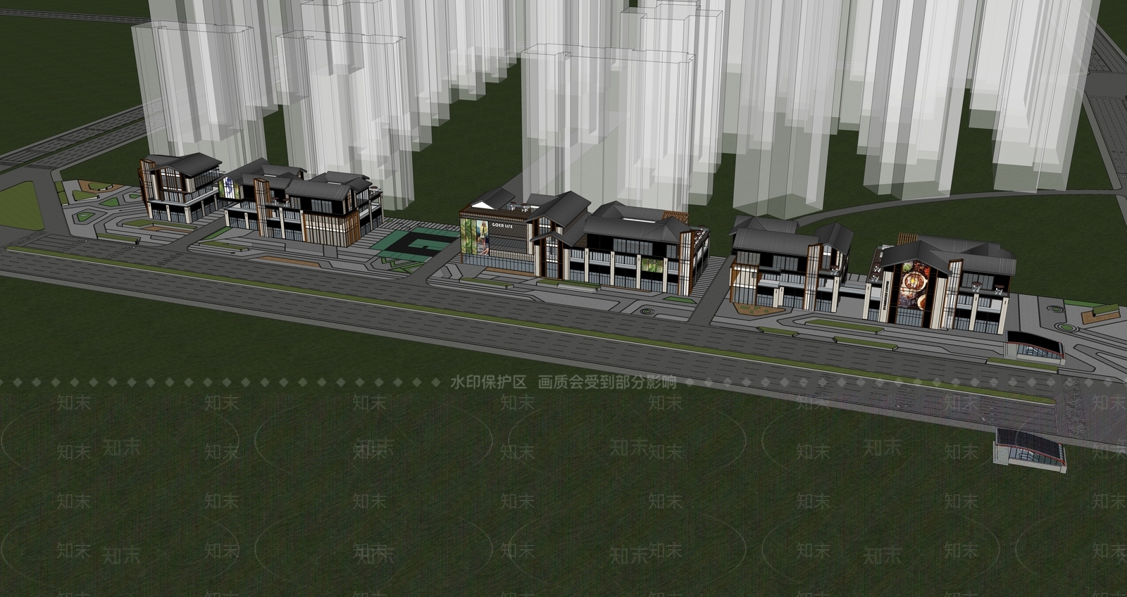 新中式商业街SU模型下载【ID:1164308509】