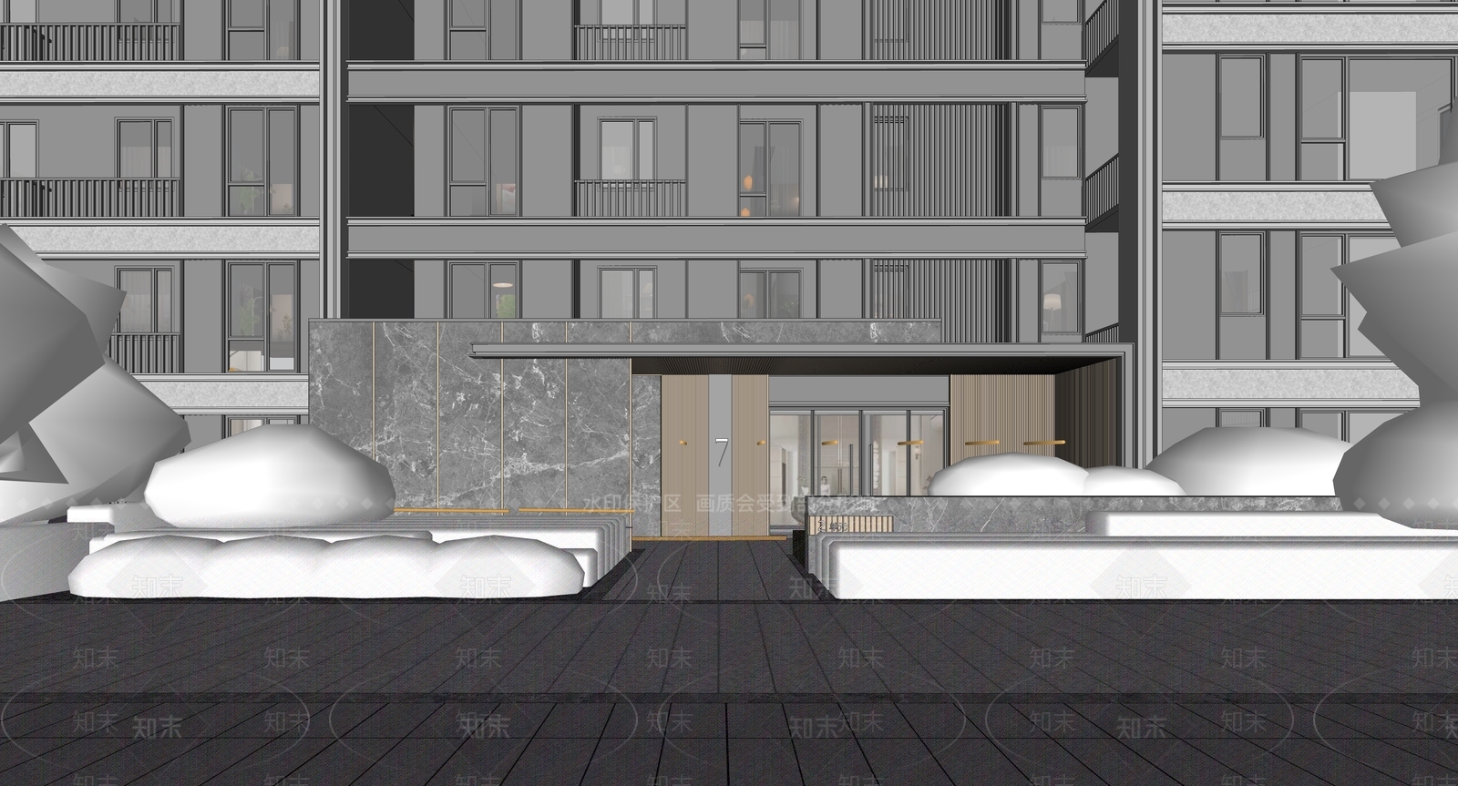 现代小区建筑SU模型下载【ID:1164316189】
