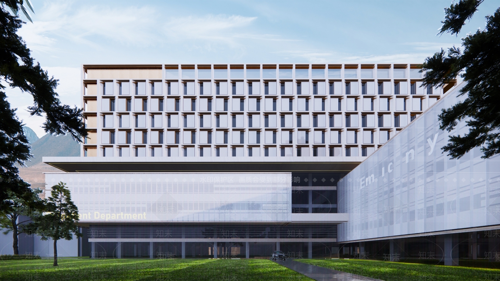 现代医院建筑SU模型下载【ID:1164317469】