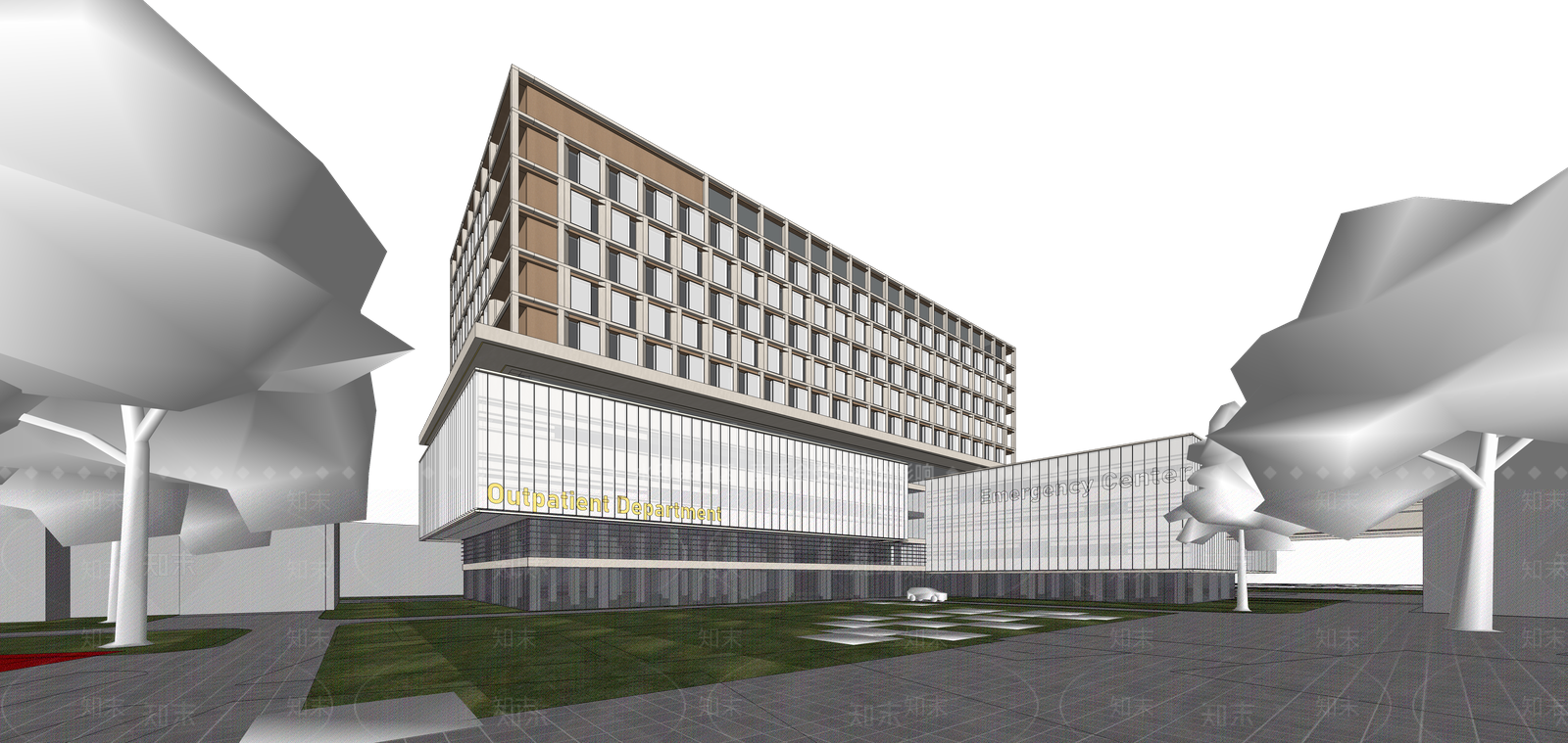 现代医院建筑SU模型下载【ID:1164317469】
