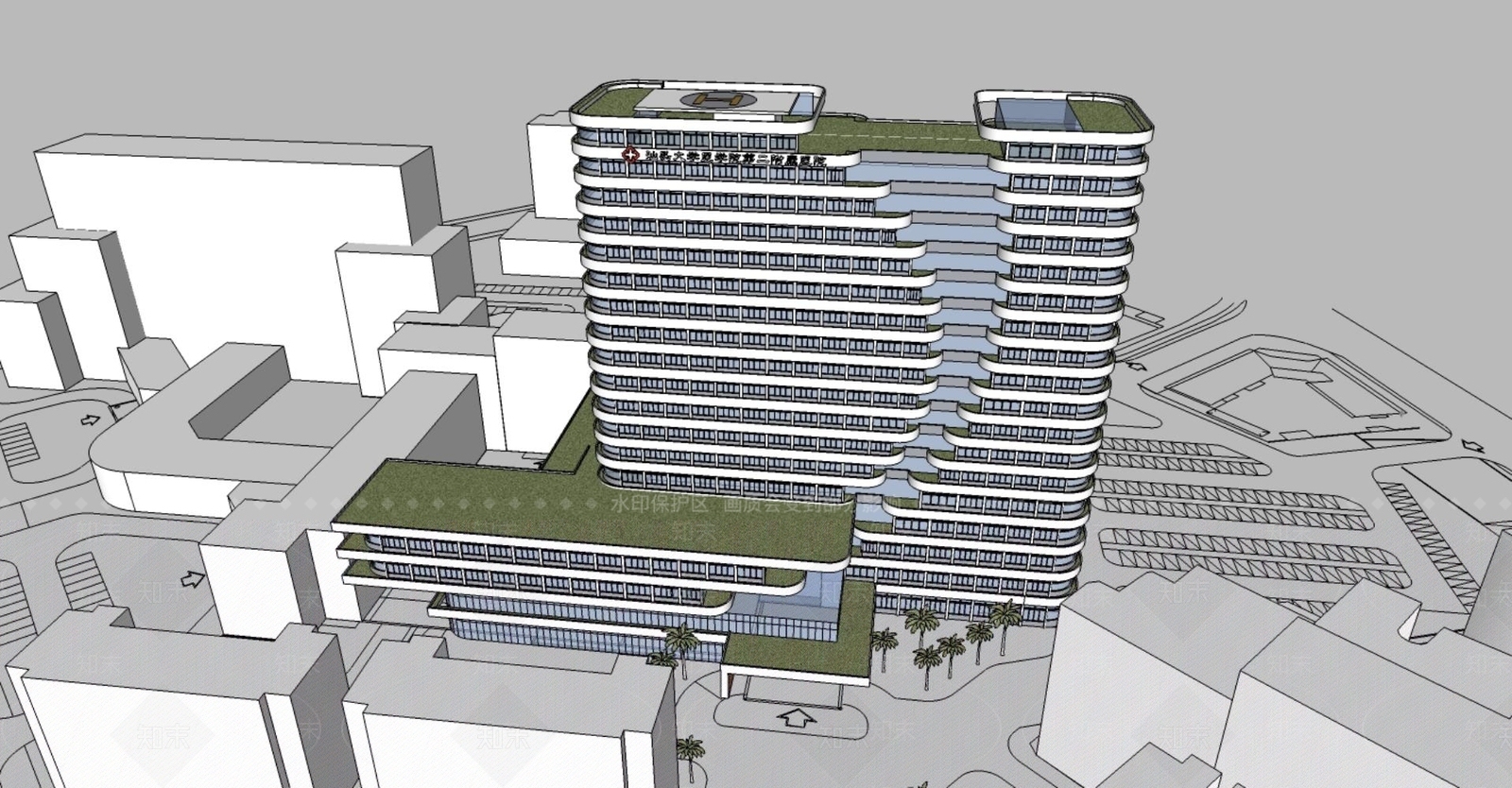 现代医院建筑SU模型下载【ID:1164323596】