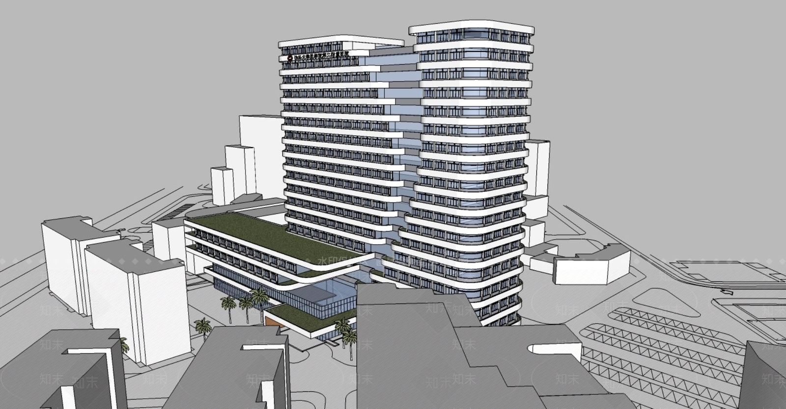 现代医院建筑SU模型下载【ID:1164323596】