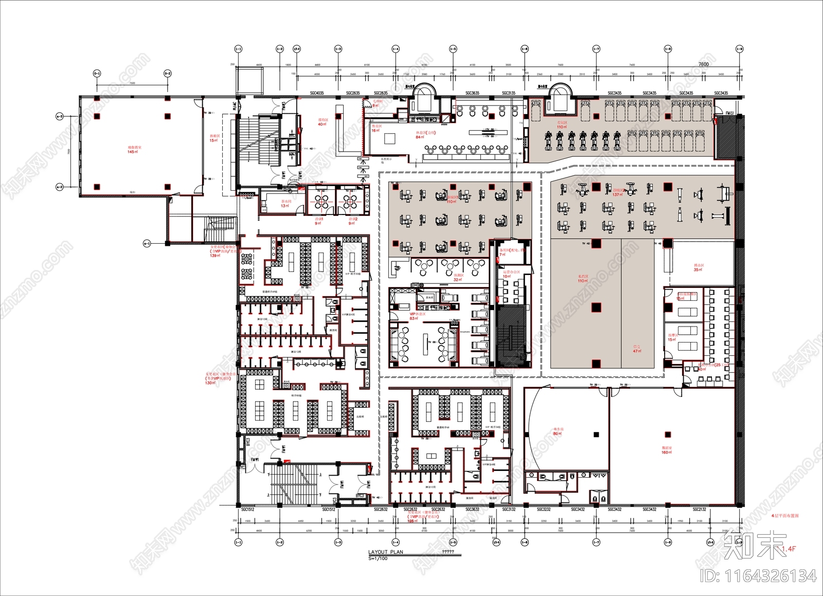 现代健身房施工图下载【ID:1164326134】
