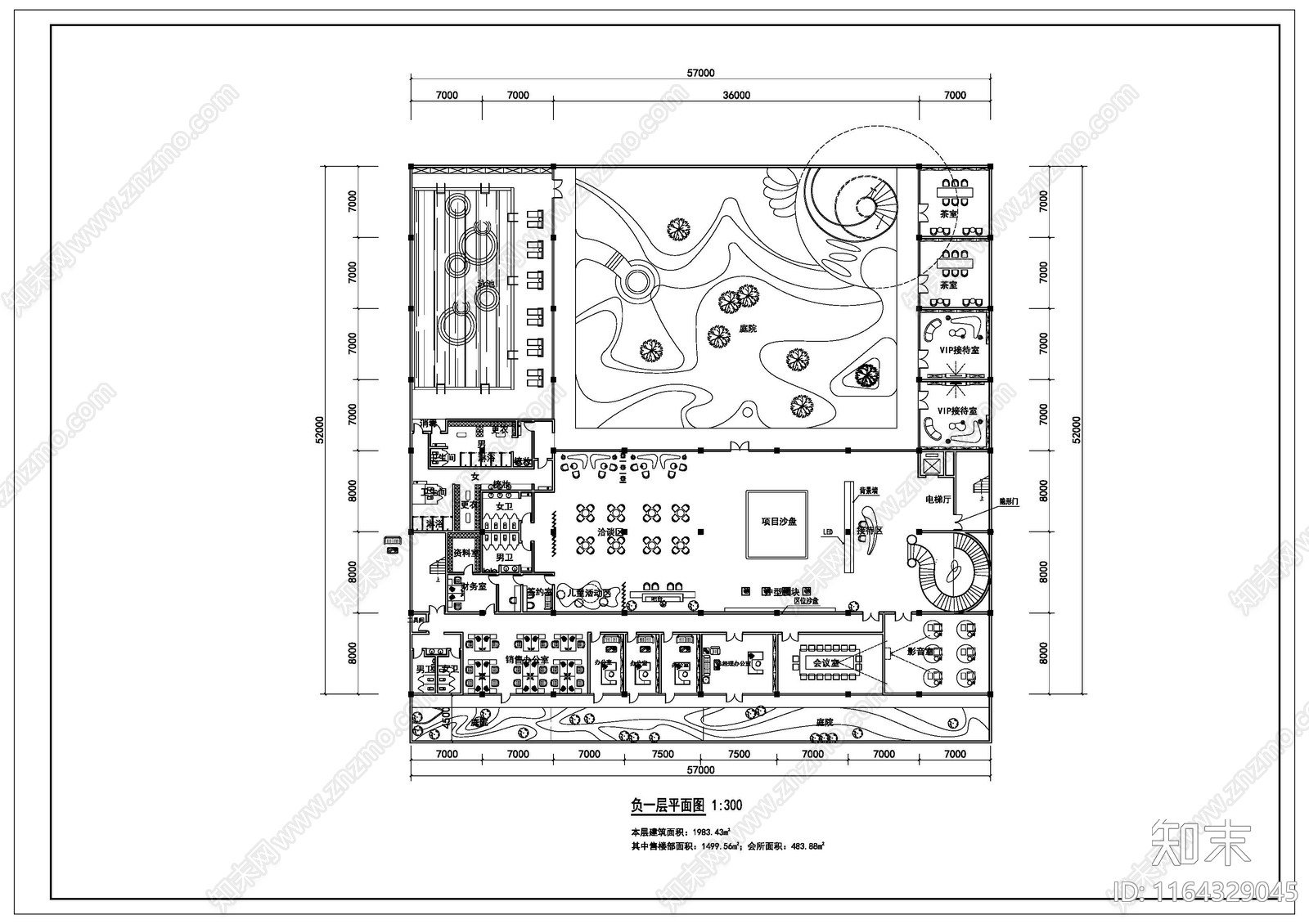 现代售楼处建筑cad施工图下载【ID:1164329045】