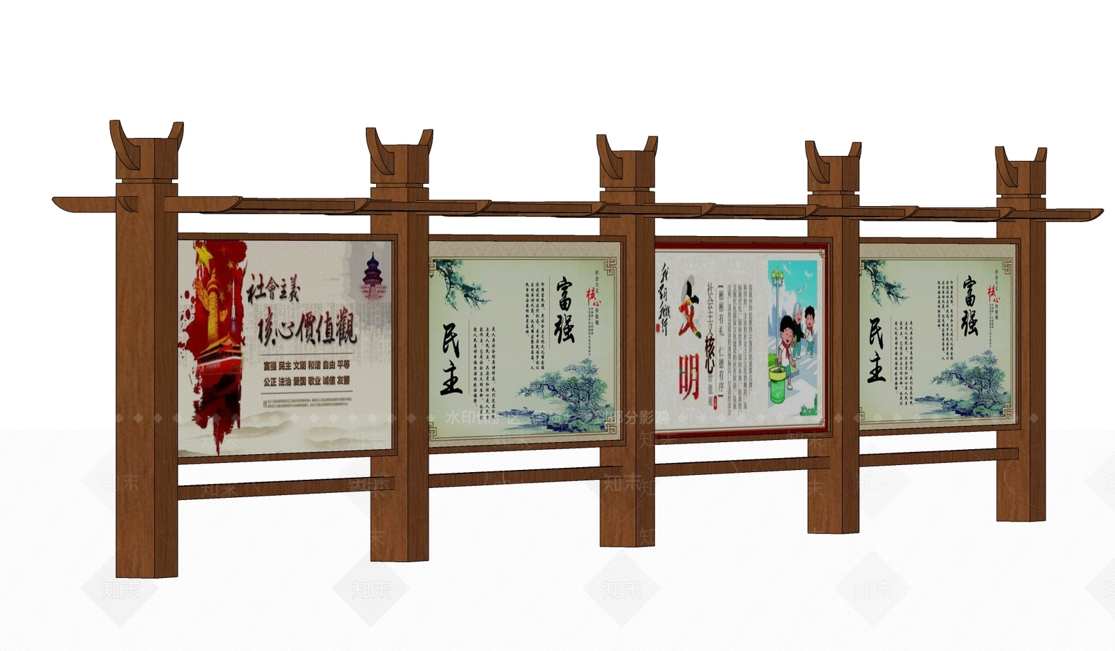 现代中式宣传栏SU模型下载【ID:1164329504】