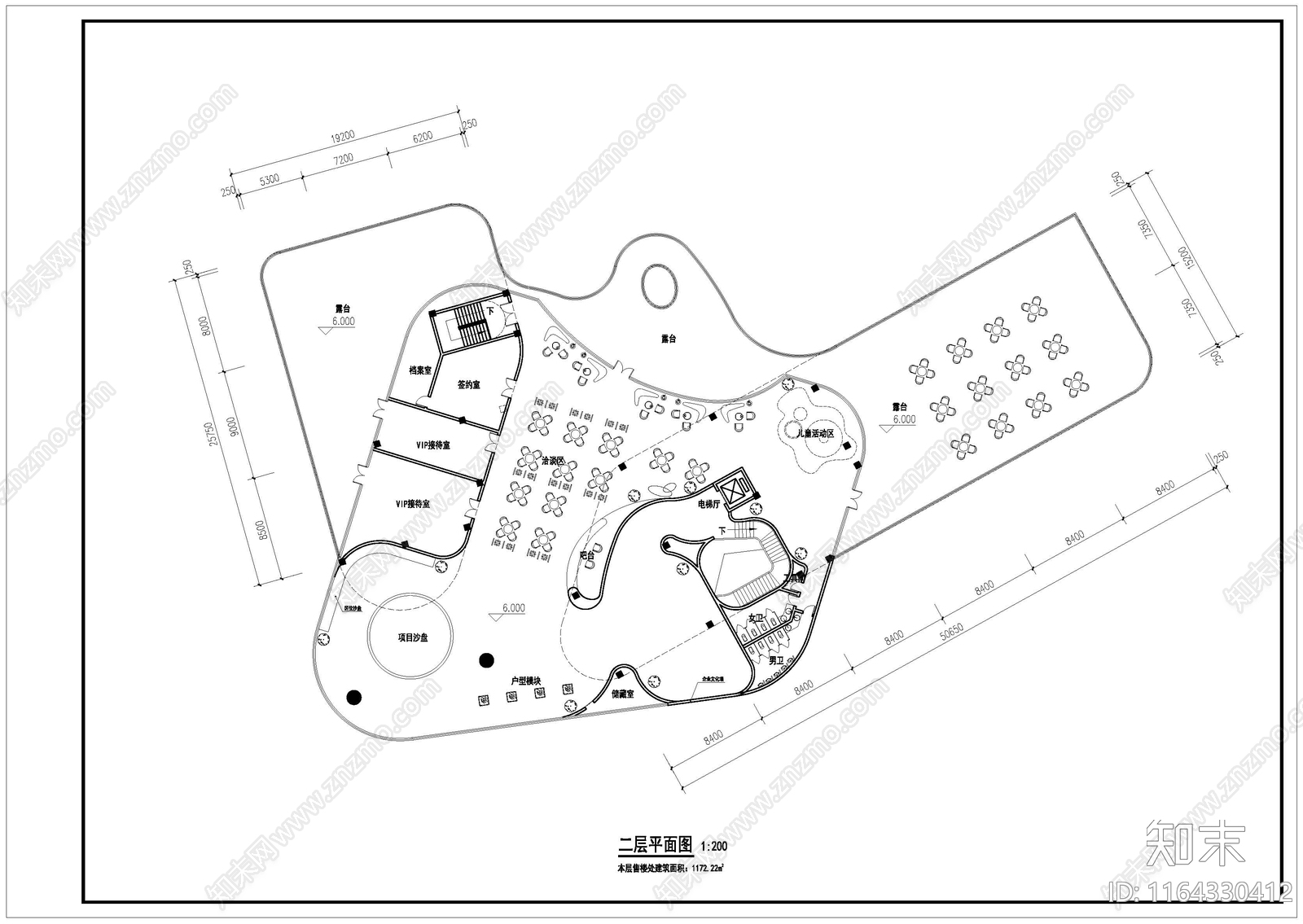 现代售楼处建筑cad施工图下载【ID:1164330412】