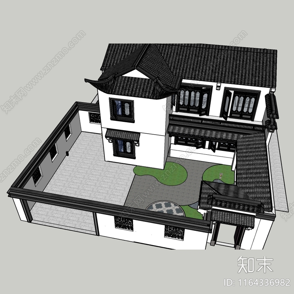 中式别墅SU模型下载【ID:1164336982】