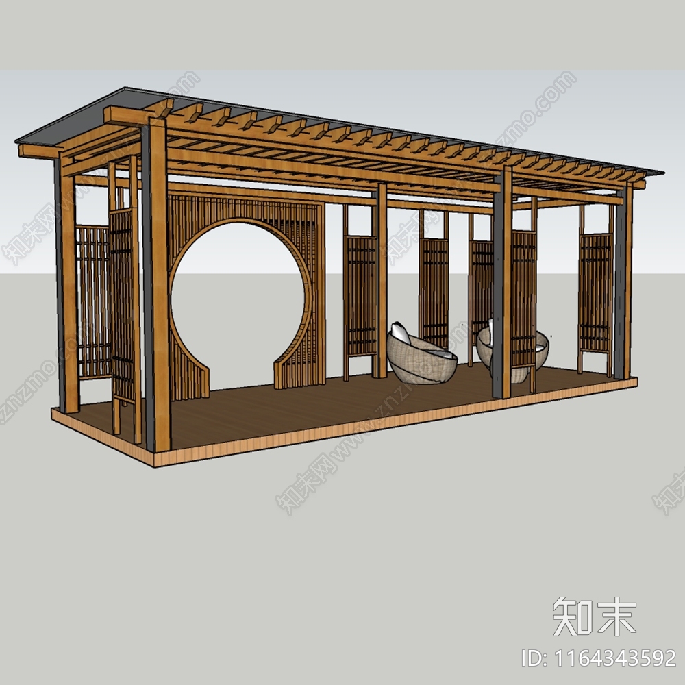 新中式廊架SU模型下载【ID:1164343592】