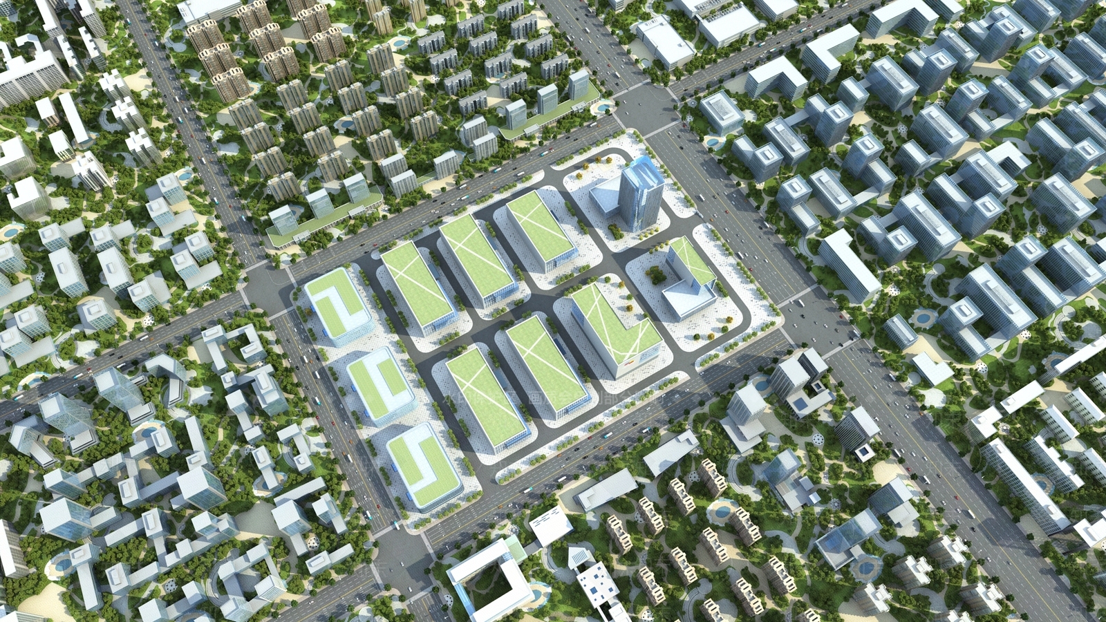 现代鸟瞰规划3D模型下载【ID:1164343077】