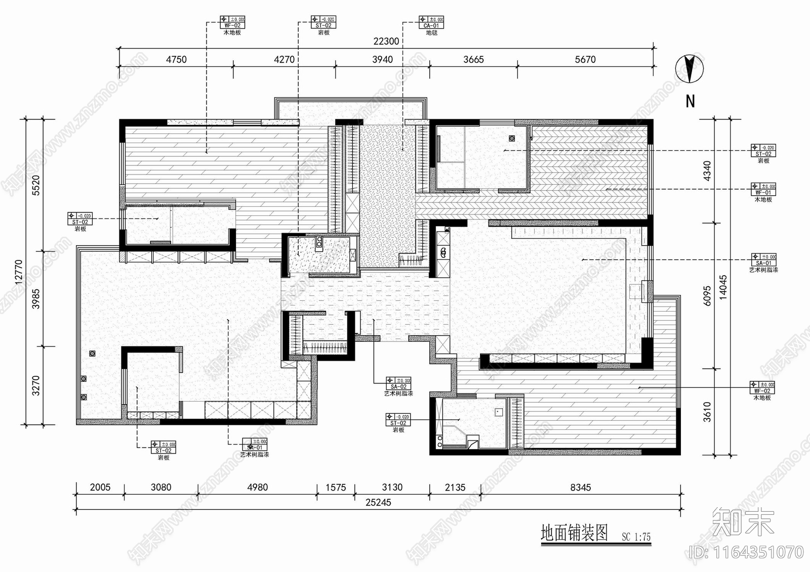 现代新中式整体家装空间cad施工图下载【ID:1164351070】