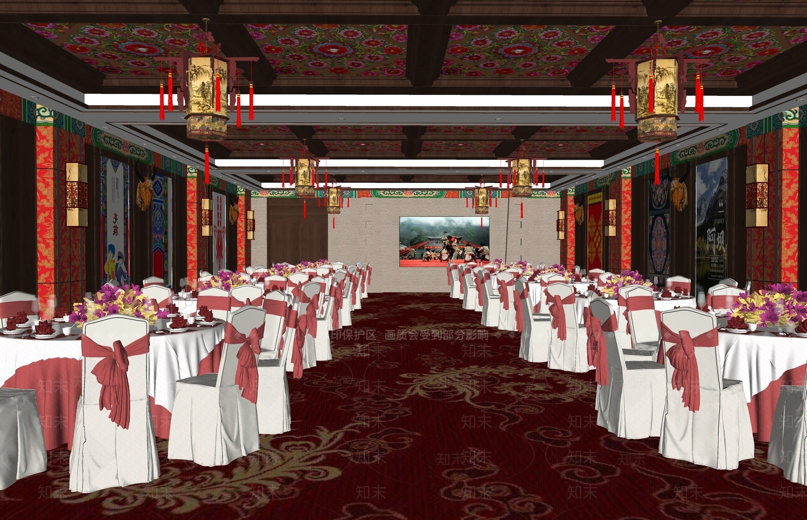 新中式宴会厅SU模型下载【ID:1164358234】