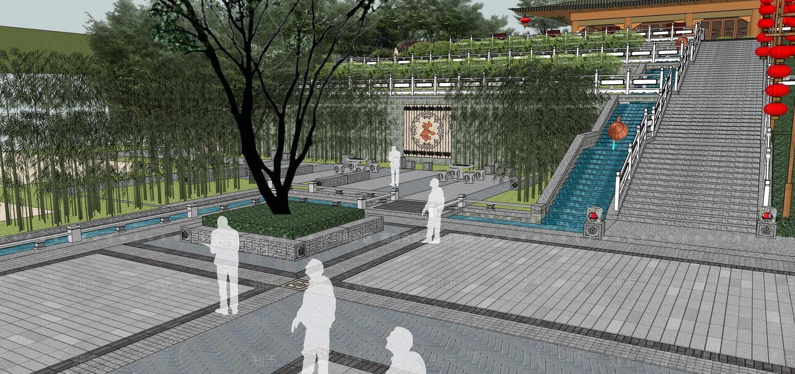 中式鸟瞰规划SU模型下载【ID:1164360086】