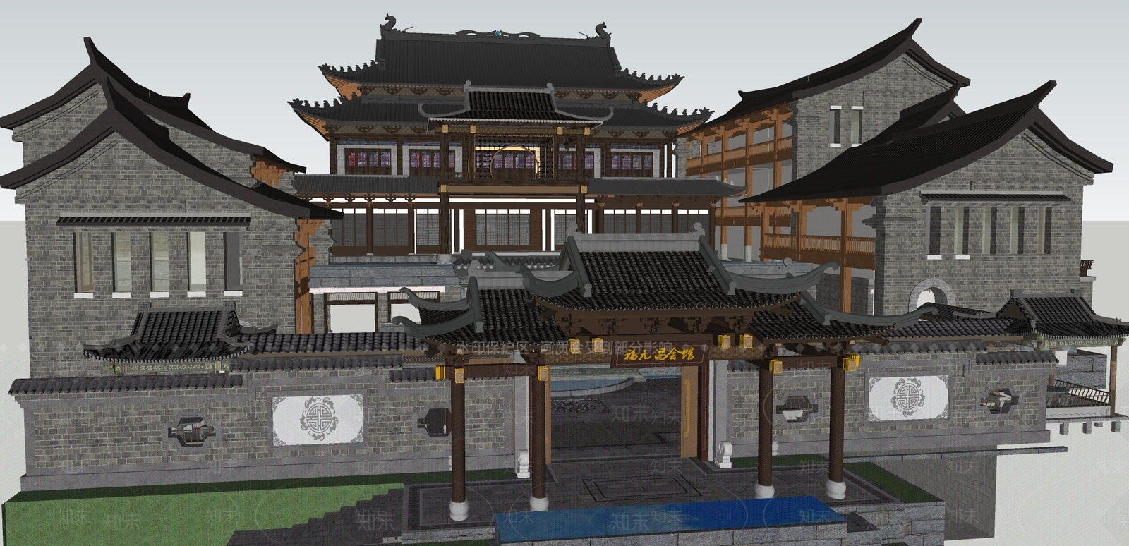 中式多层住宅SU模型下载【ID:1164359933】
