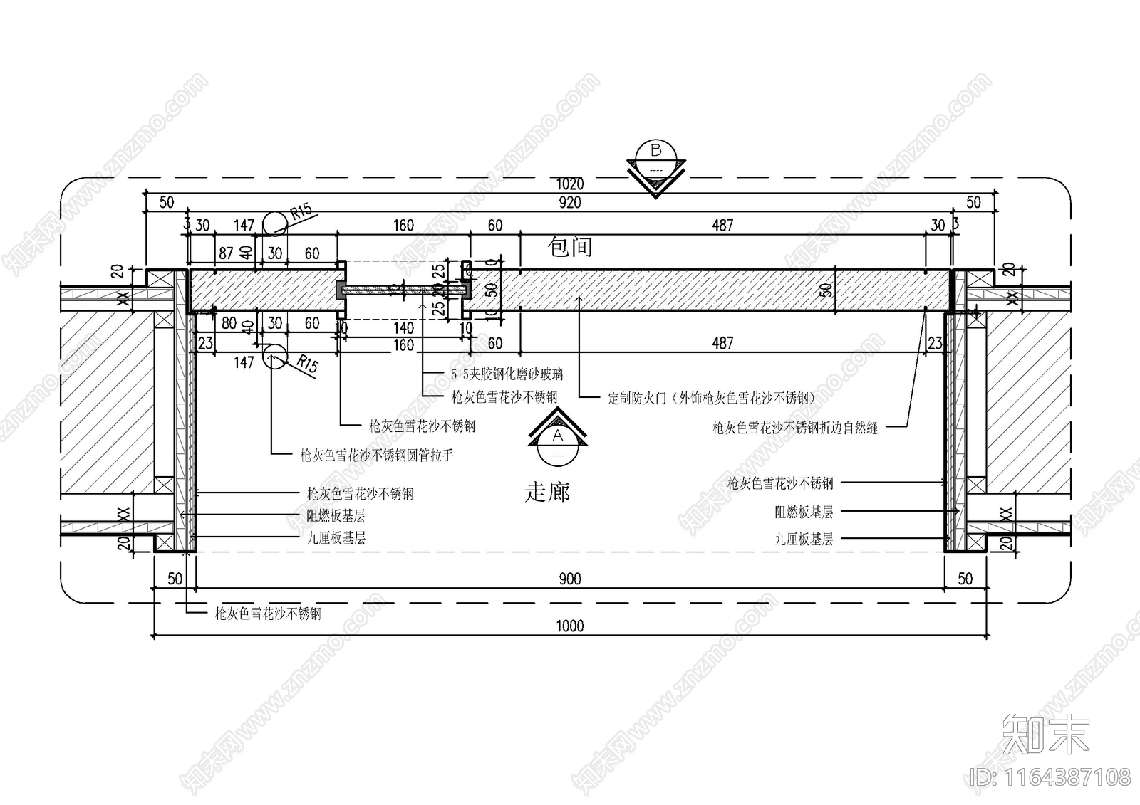 现代门节点cad施工图下载【ID:1164387108】