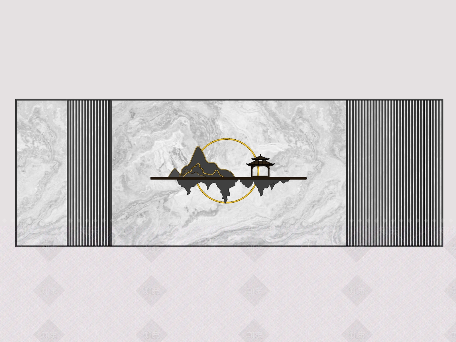 新中式景墙SU模型下载【ID:1164408395】