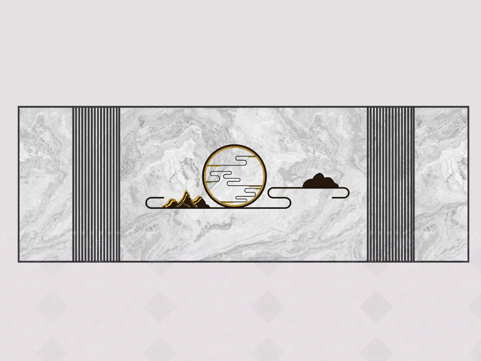 新中式景墙SU模型下载【ID:1164408713】