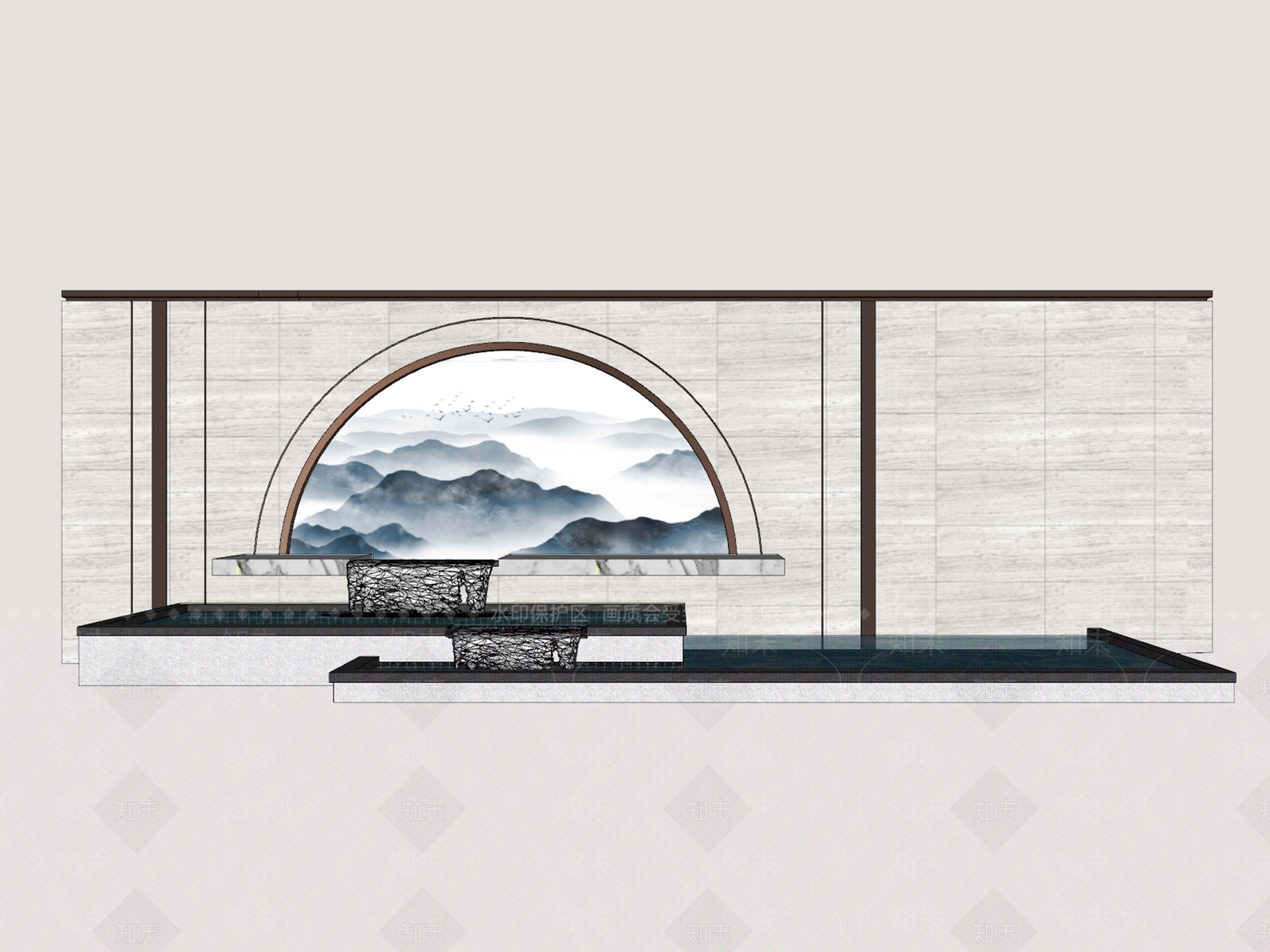 新中式景墙SU模型下载【ID:1164411429】