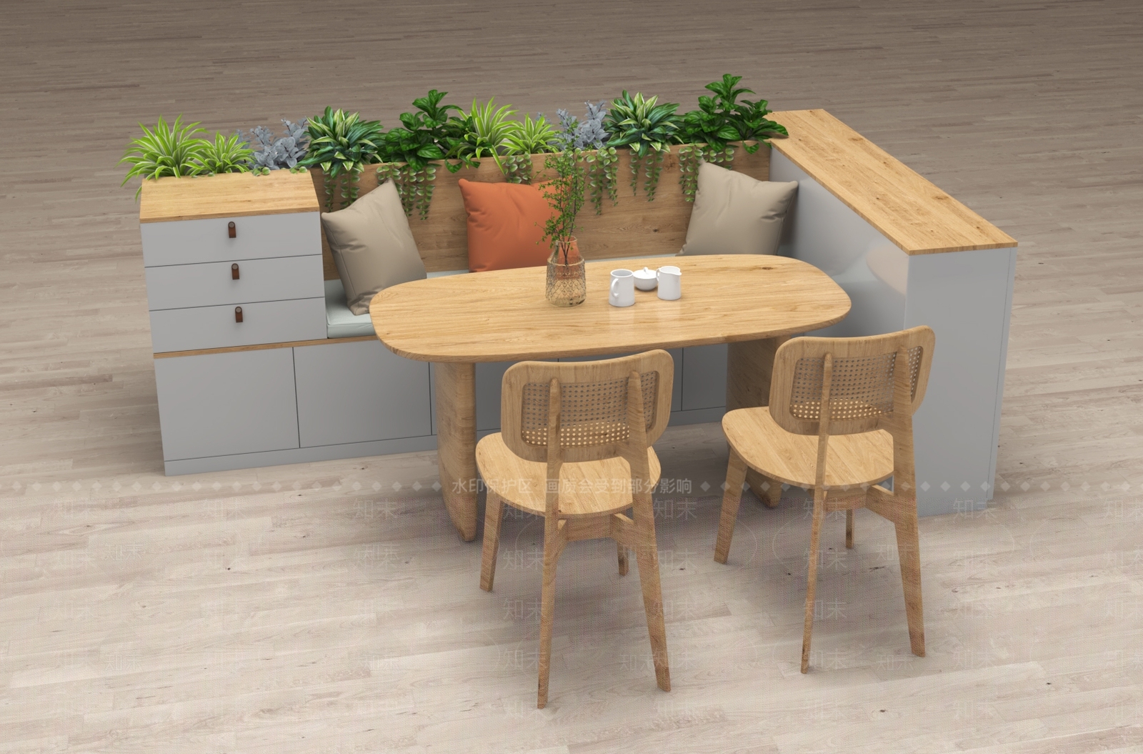 现代原木卡座沙发3D模型下载【ID:1164438065】