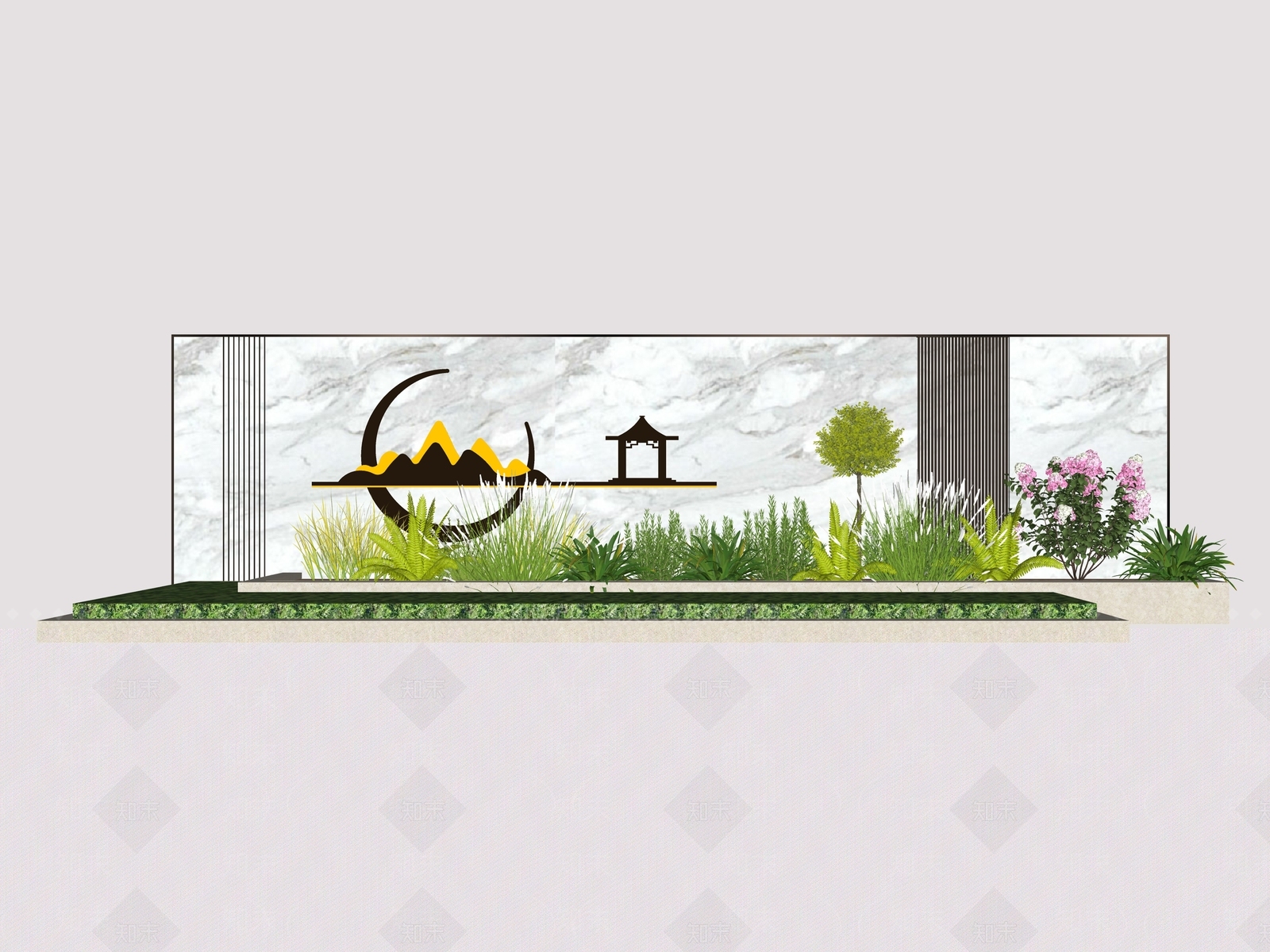 新中式景墙SU模型下载【ID:1164460266】