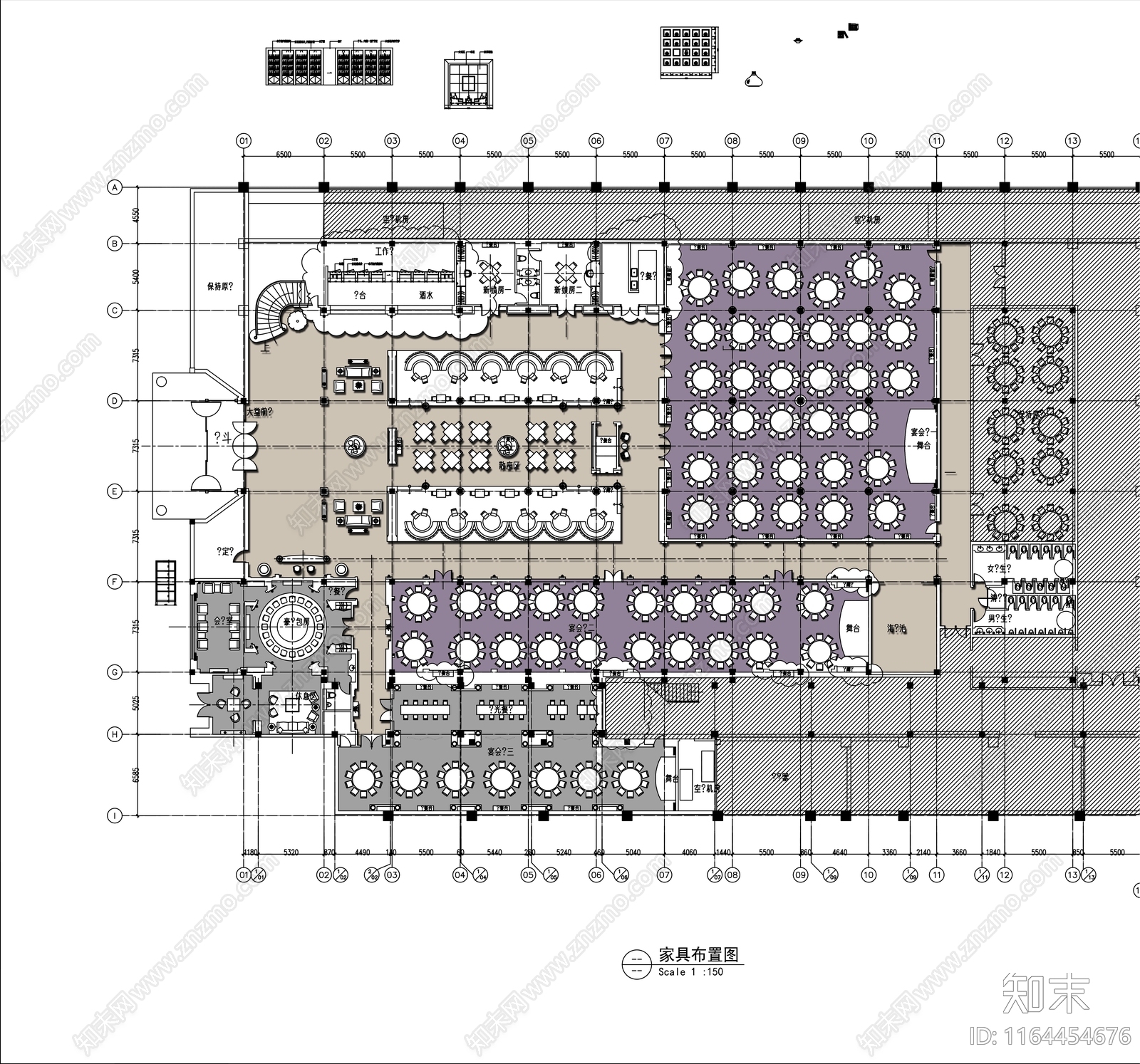 现代欧式中餐厅cad施工图下载【ID:1164454676】