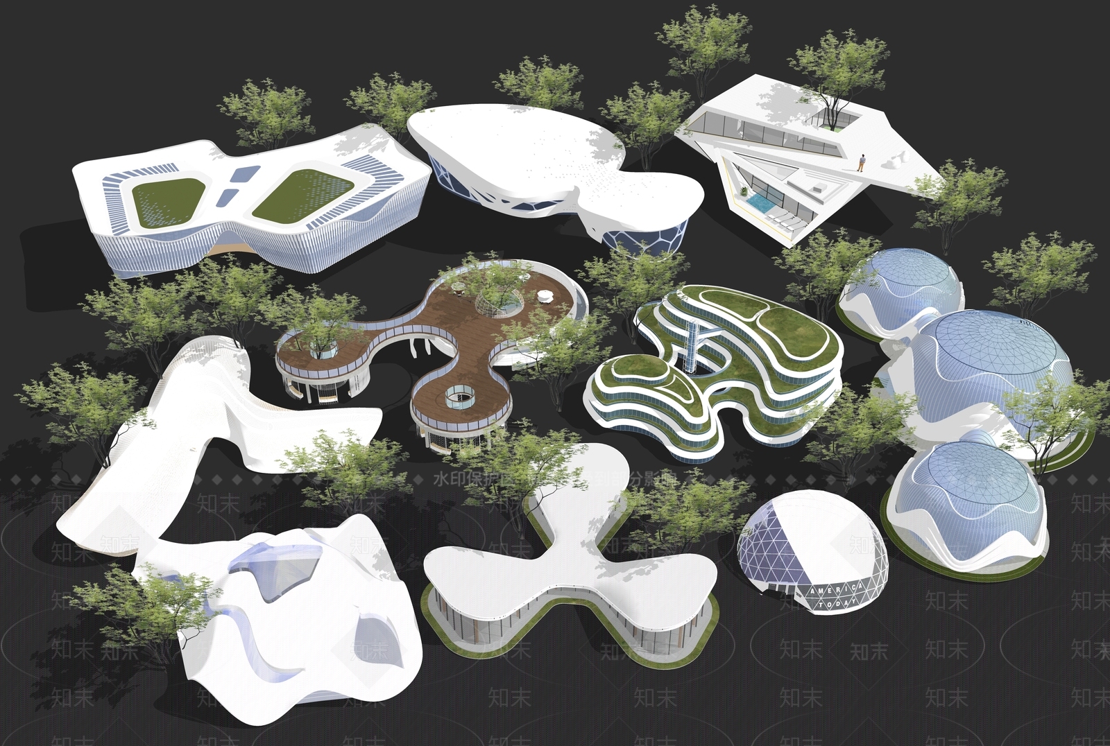 展览馆建筑SU模型精品下载_SketchUp模型_知末网