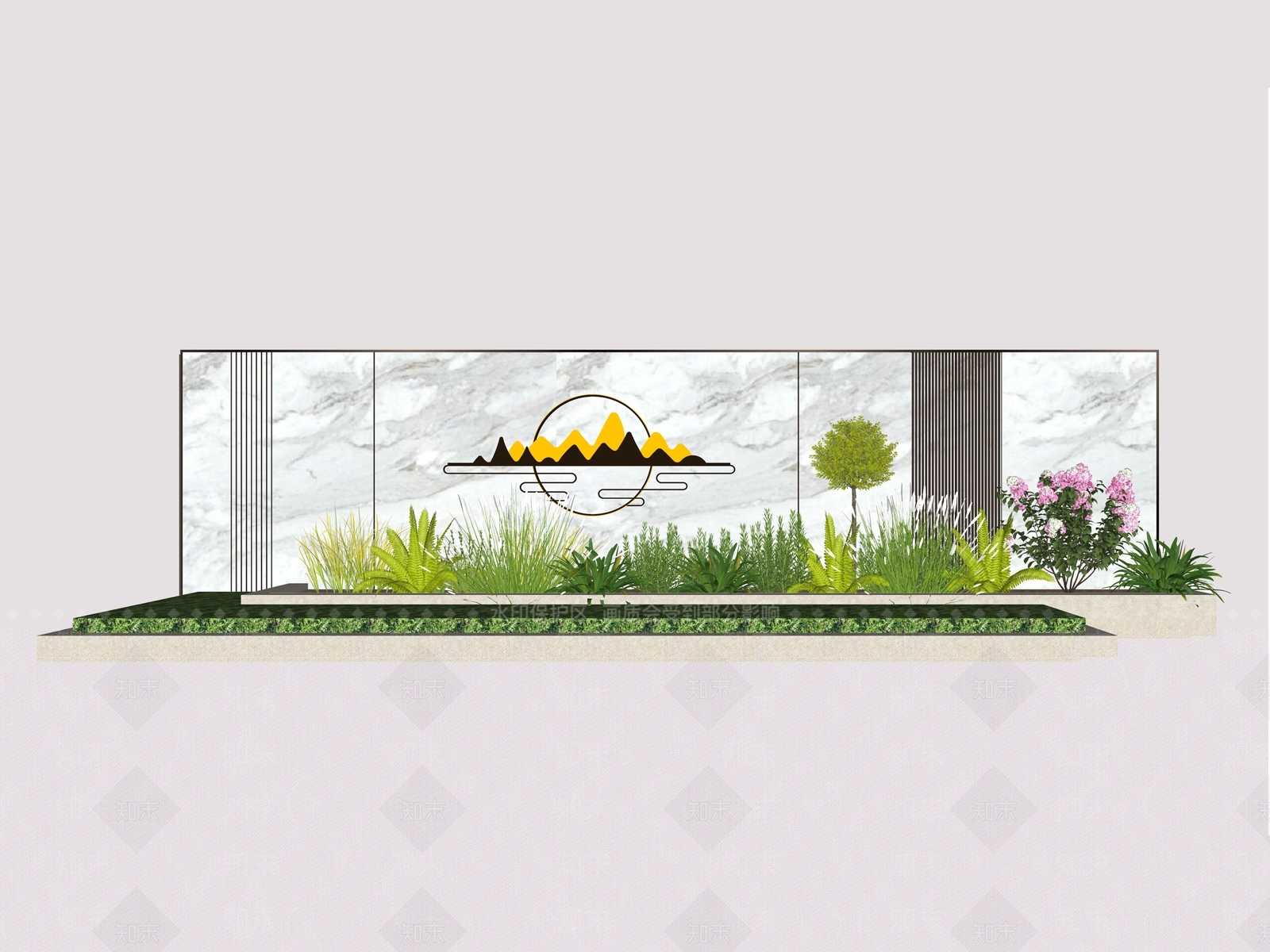 新中式景墙SU模型下载【ID:1164461621】