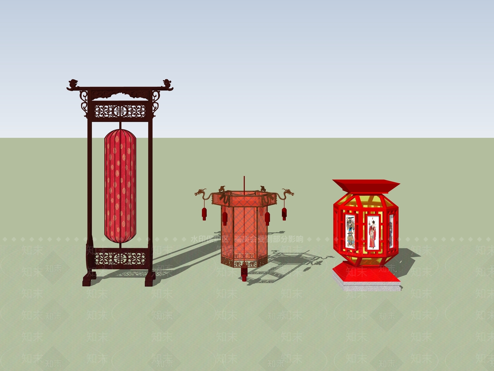 中式复古灯笼SU模型下载【ID:1164463111】