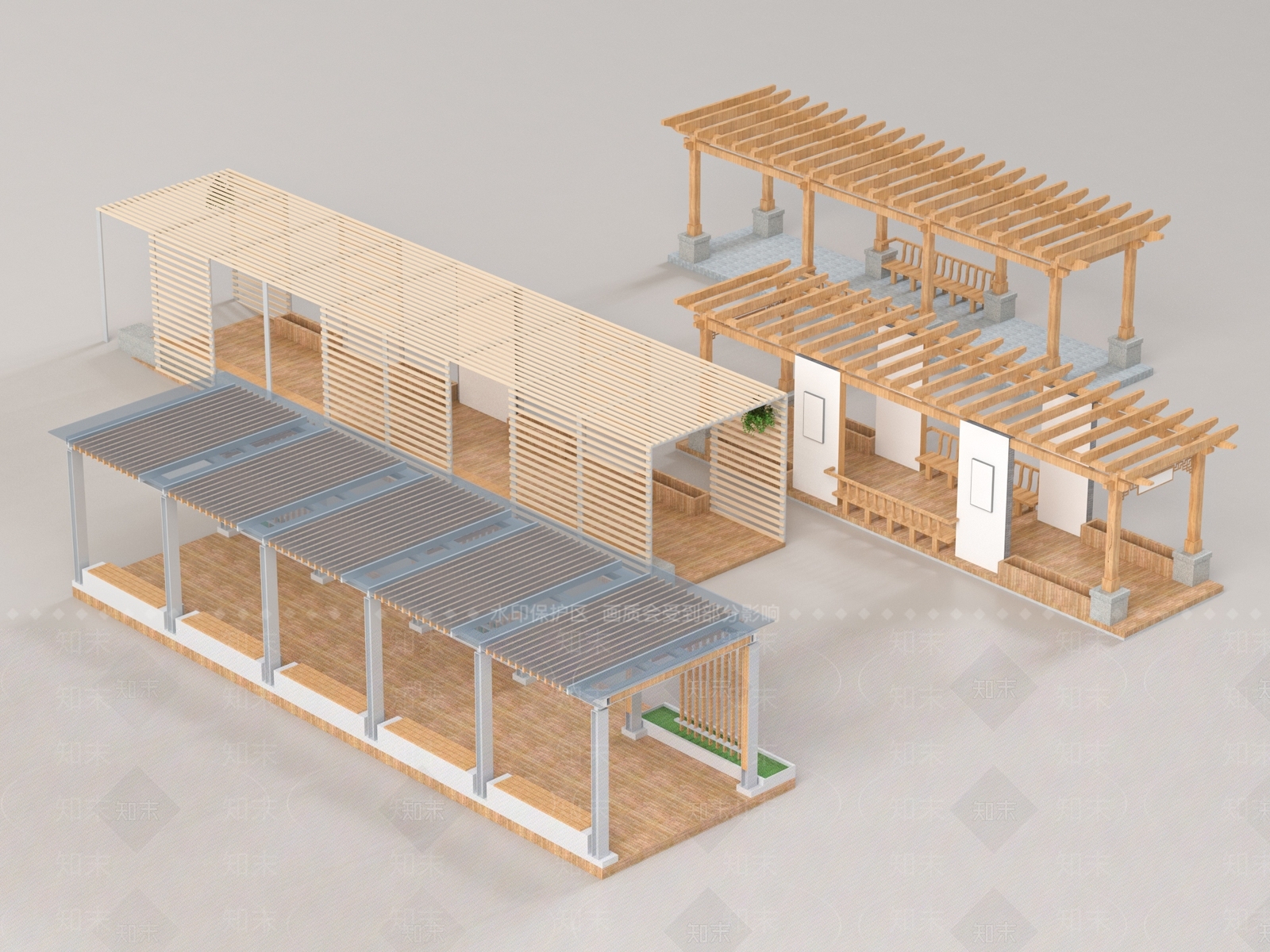 现代廊架3D模型下载【ID:1164501975】