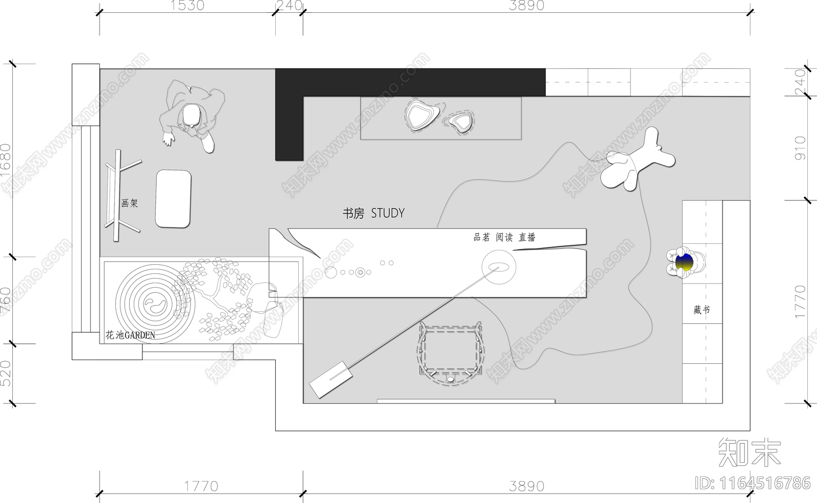 现代茶室施工图下载【ID:1164516786】