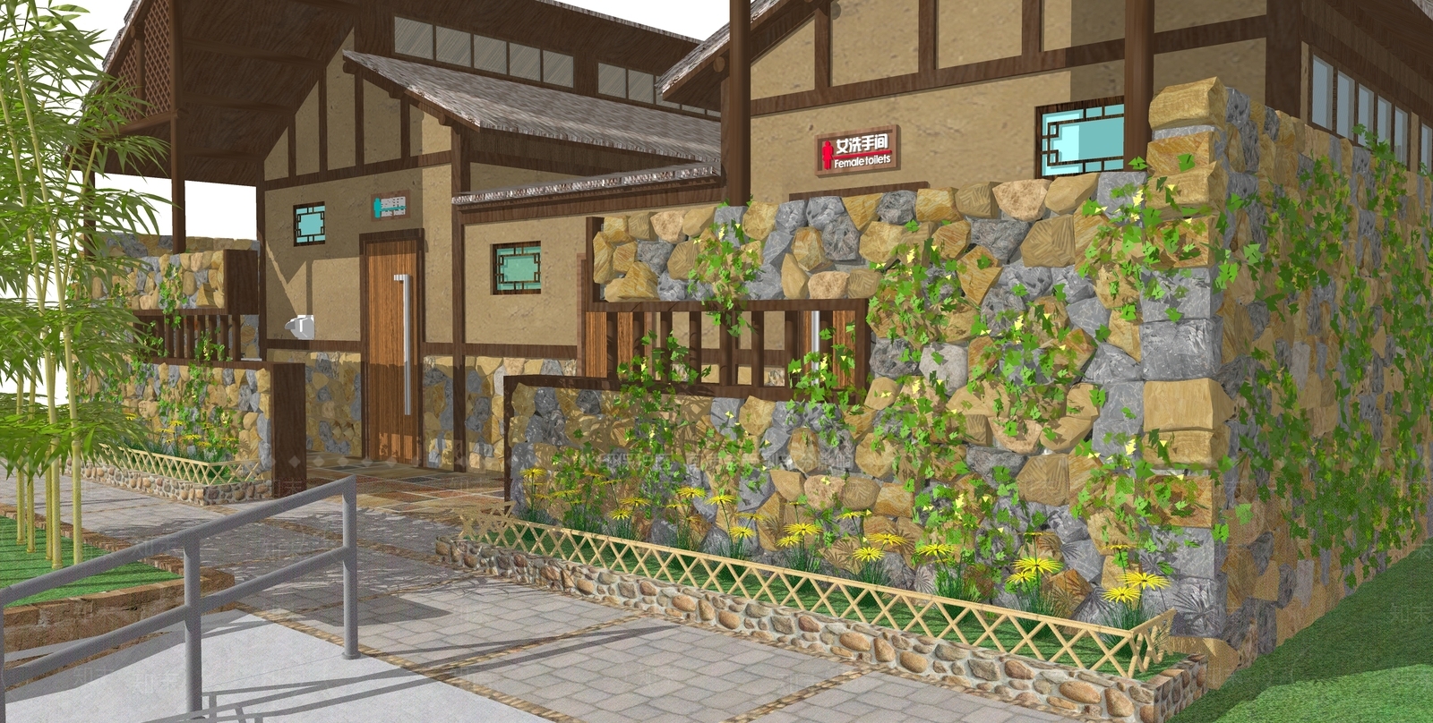 新中式公共卫生间SU模型下载【ID:1164520522】