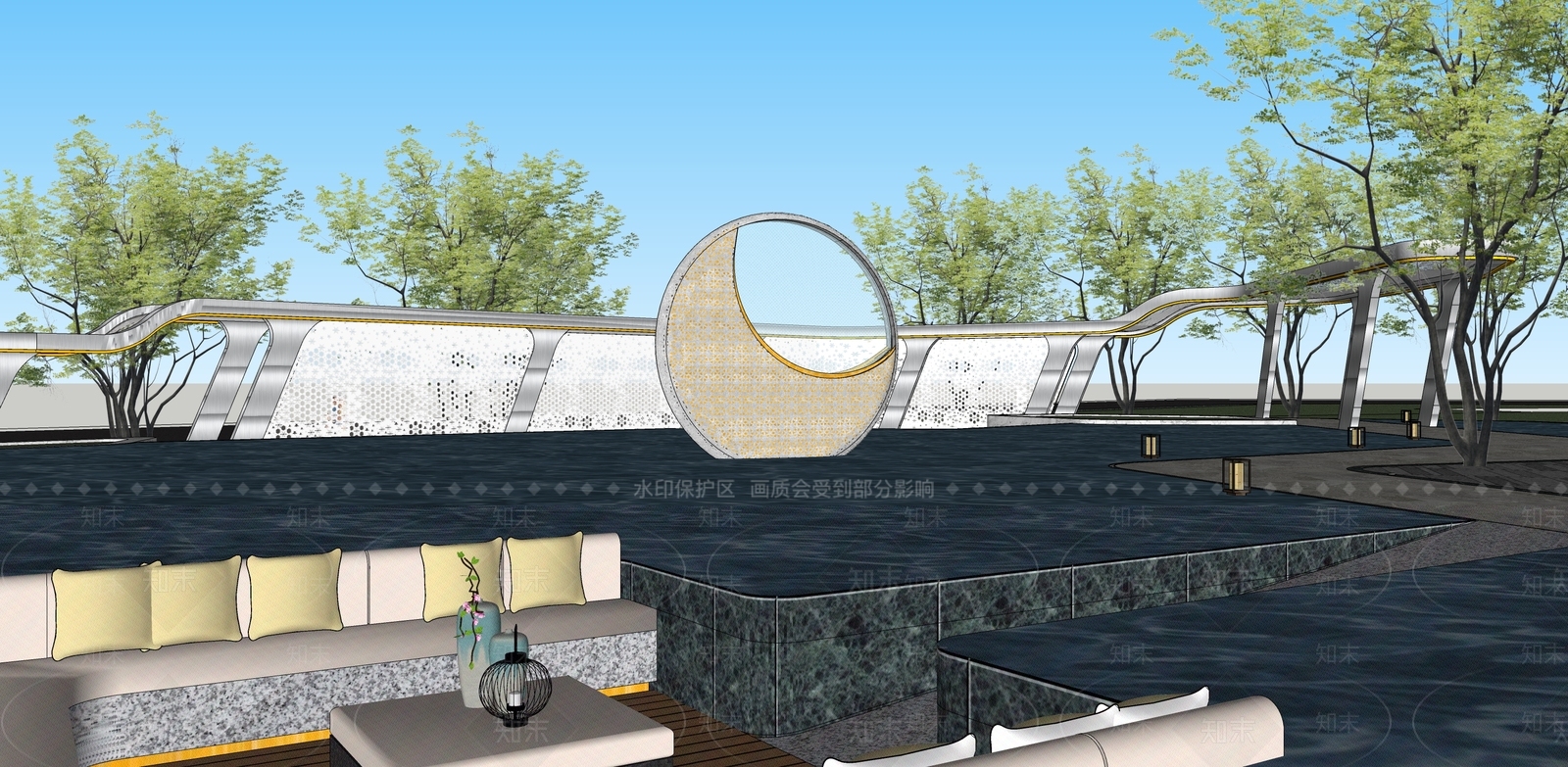 现代滨水景观SU模型下载【ID:1164535242】