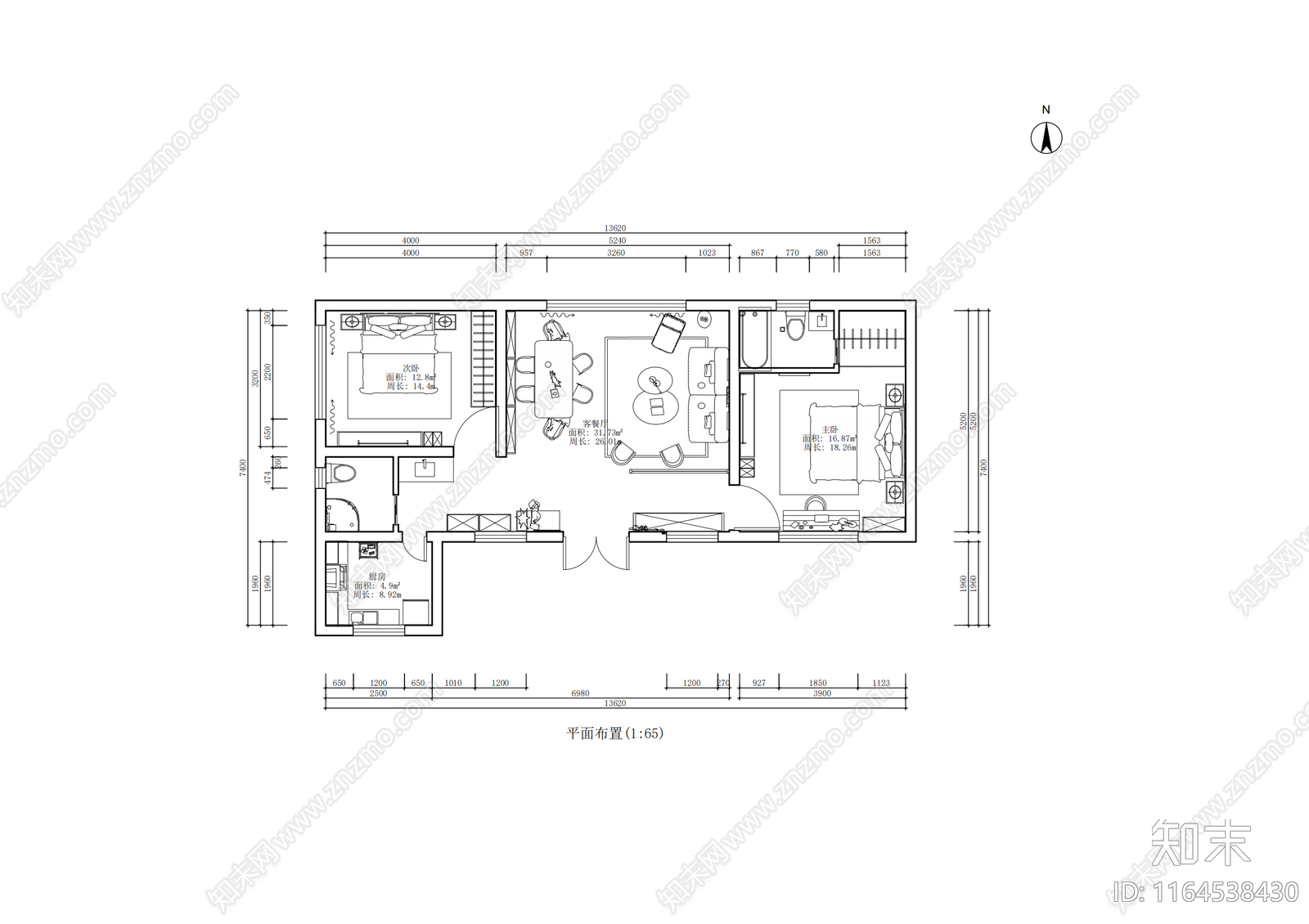 现代轻奢整体家装空间cad施工图下载【ID:1164538430】