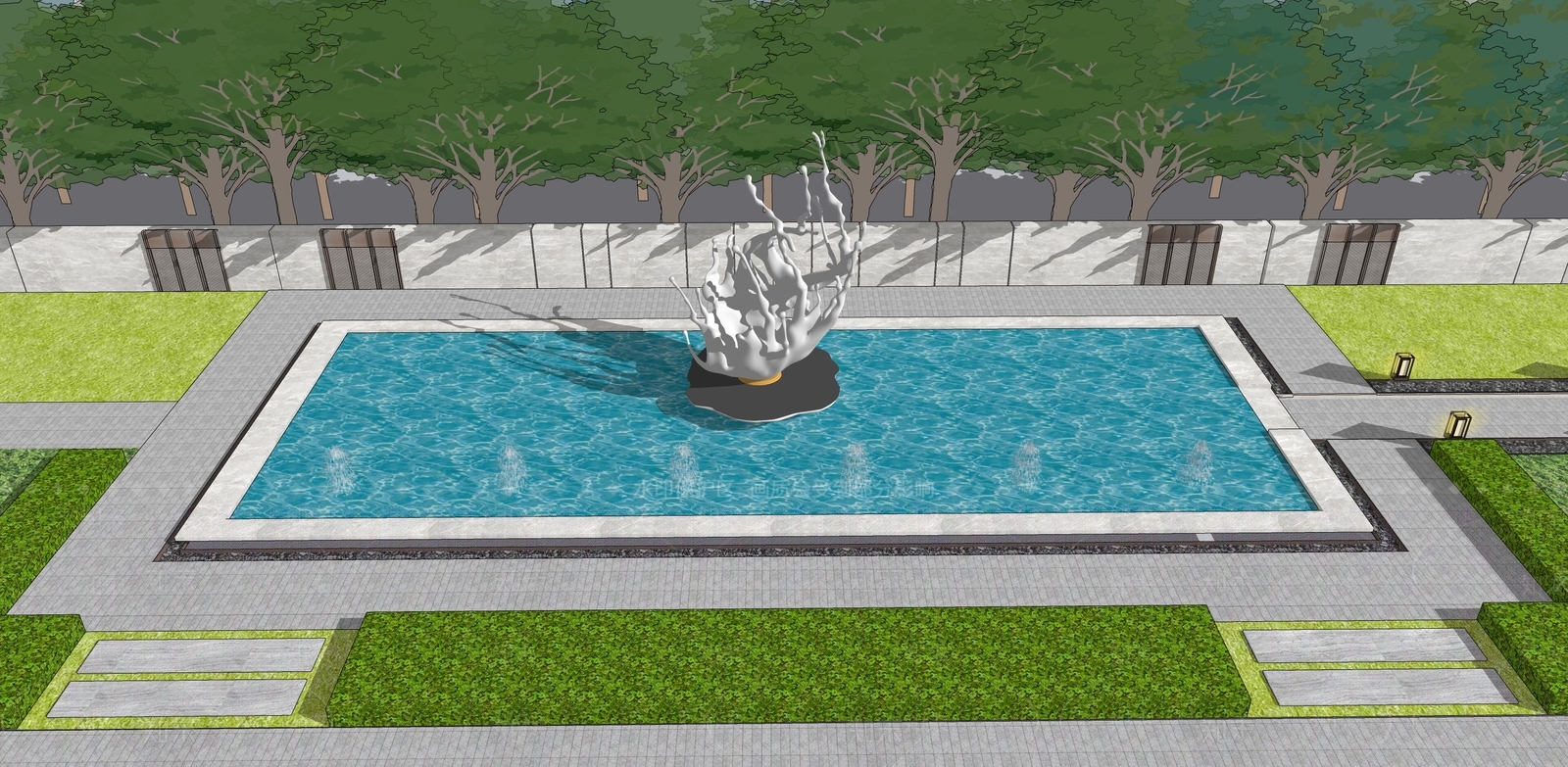 现代滨水景观SU模型下载【ID:1164537714】