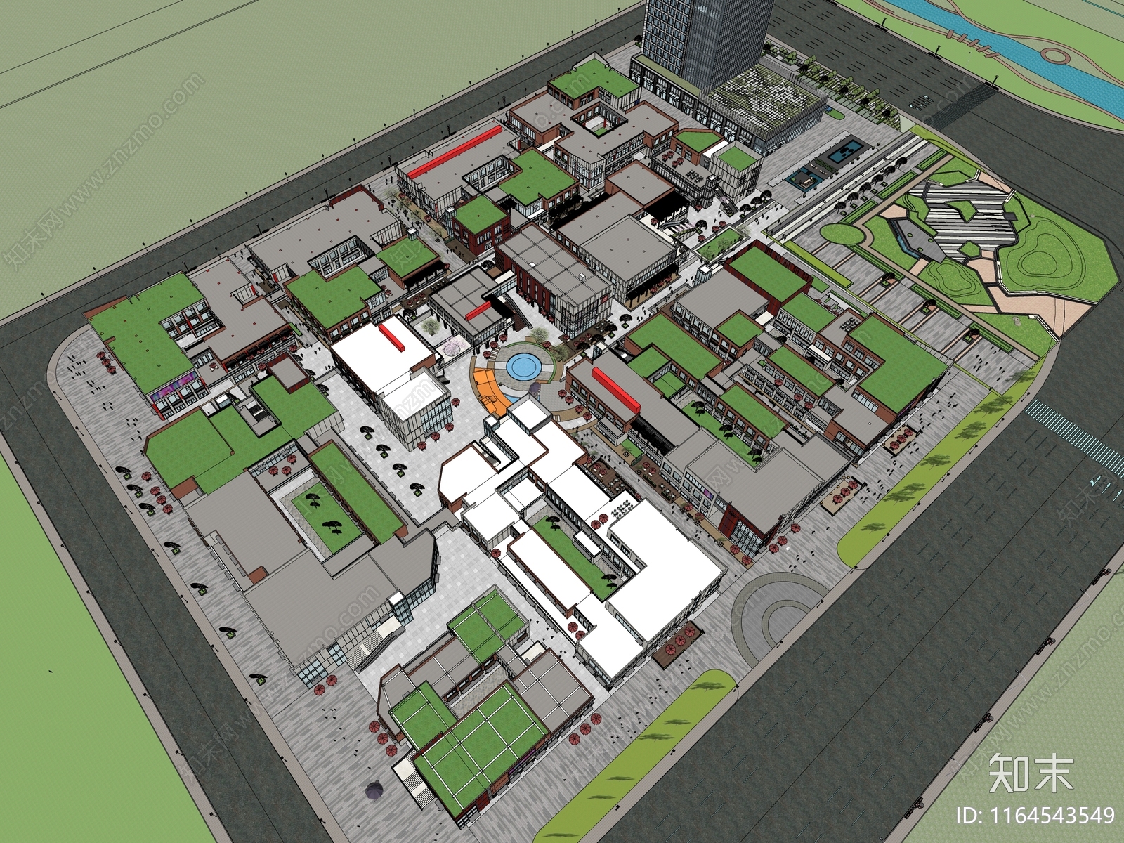 现代商业街SU模型下载【ID:1164543549】