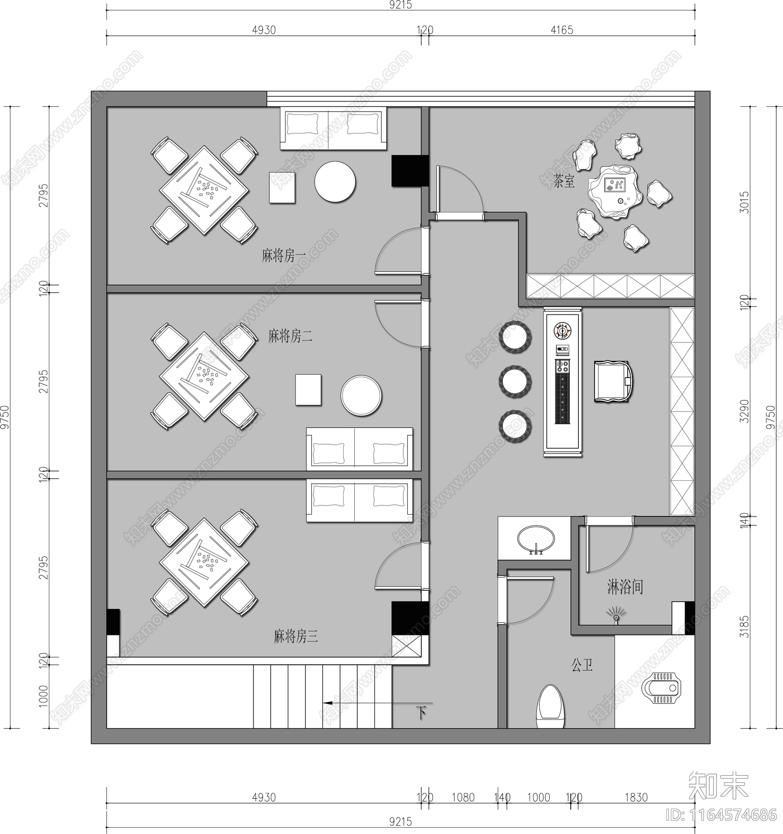 现代棋牌室施工图下载【ID:1164574686】