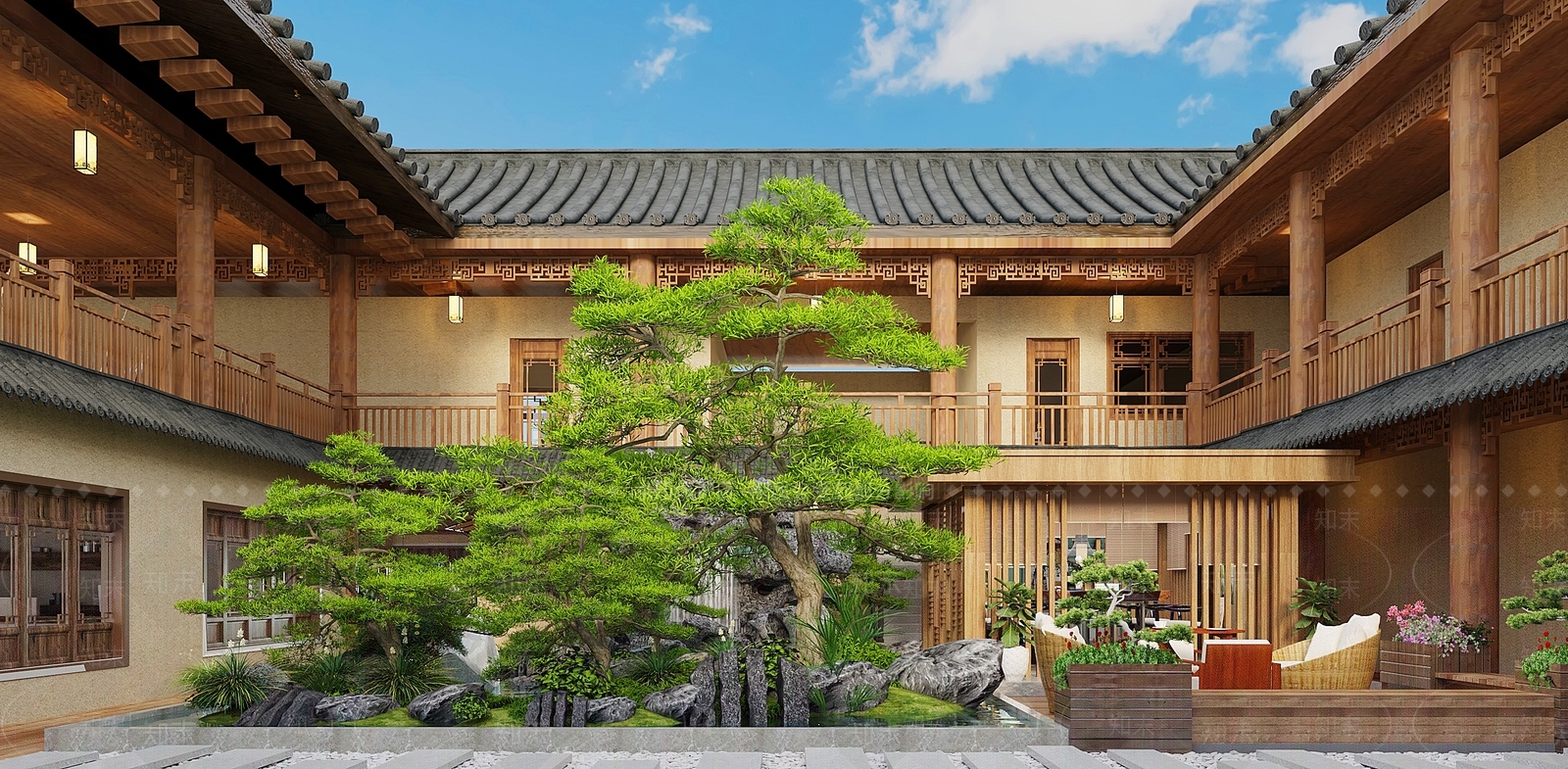 中式民宿3D模型下载【ID:1164579089】