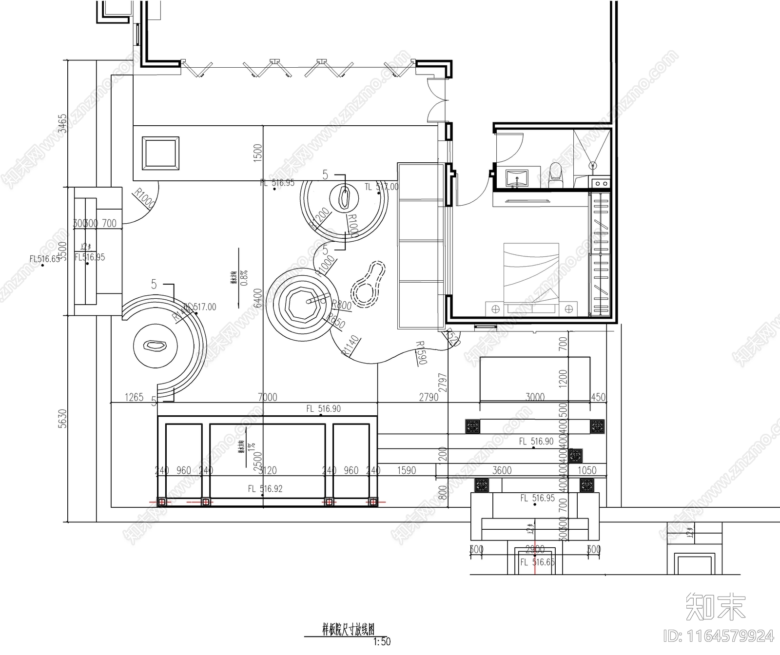 新中式庭院cad施工图下载【ID:1164579924】
