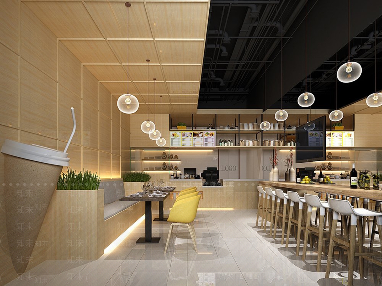 现代奶油咖啡厅3D模型下载【ID:1164581761】