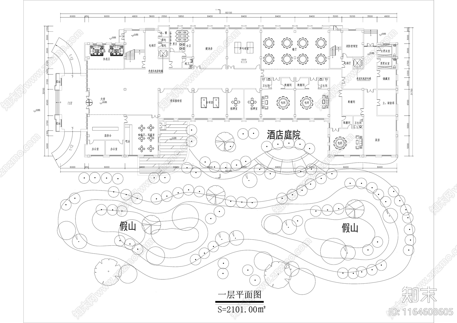 中式酒店建筑施工图下载【ID:1164608605】