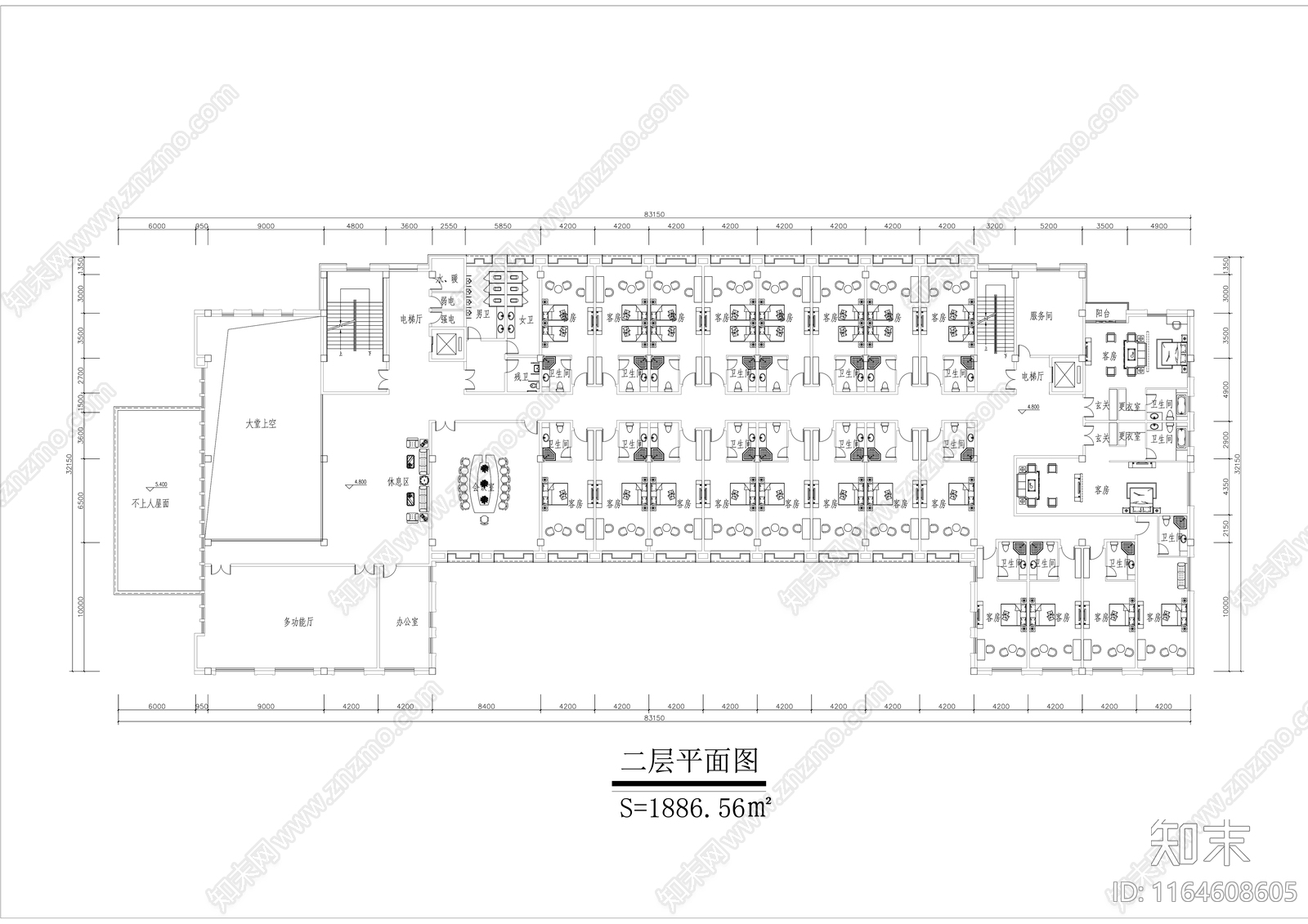 中式酒店建筑施工图下载【ID:1164608605】