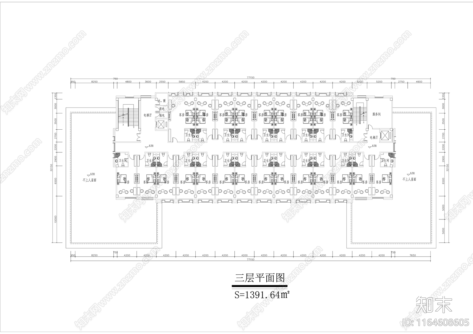 中式酒店建筑施工图下载【ID:1164608605】