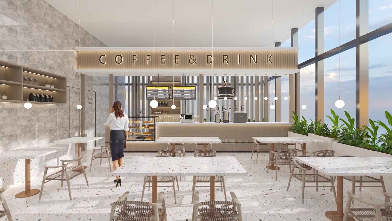 现代新中式咖啡厅3D模型下载【ID:1164612203】