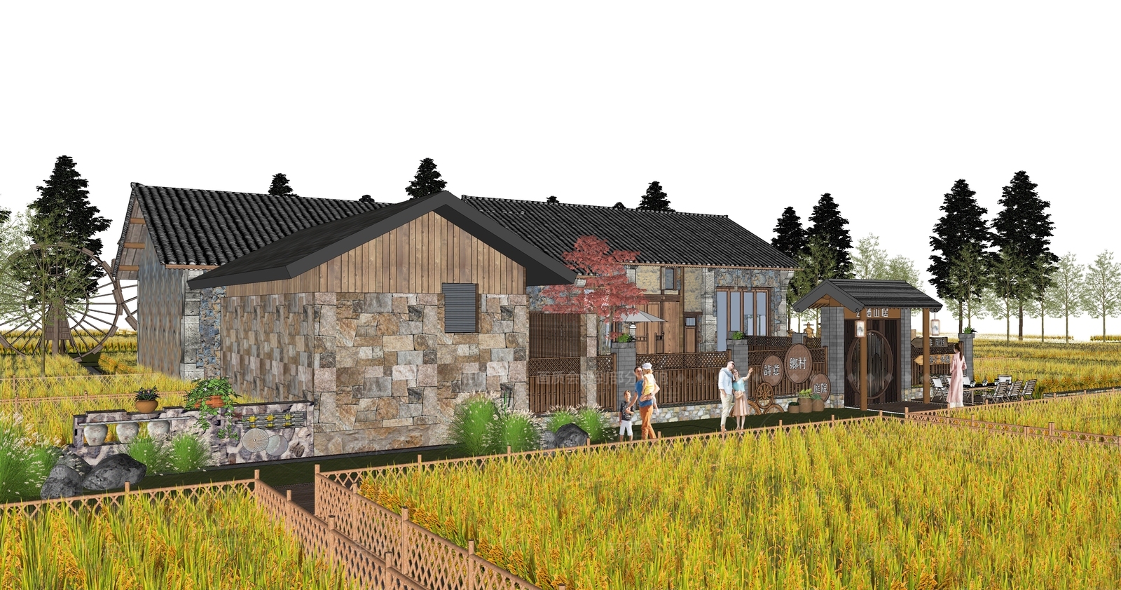 新中式现代民宿建筑SU模型下载【ID:1164613450】