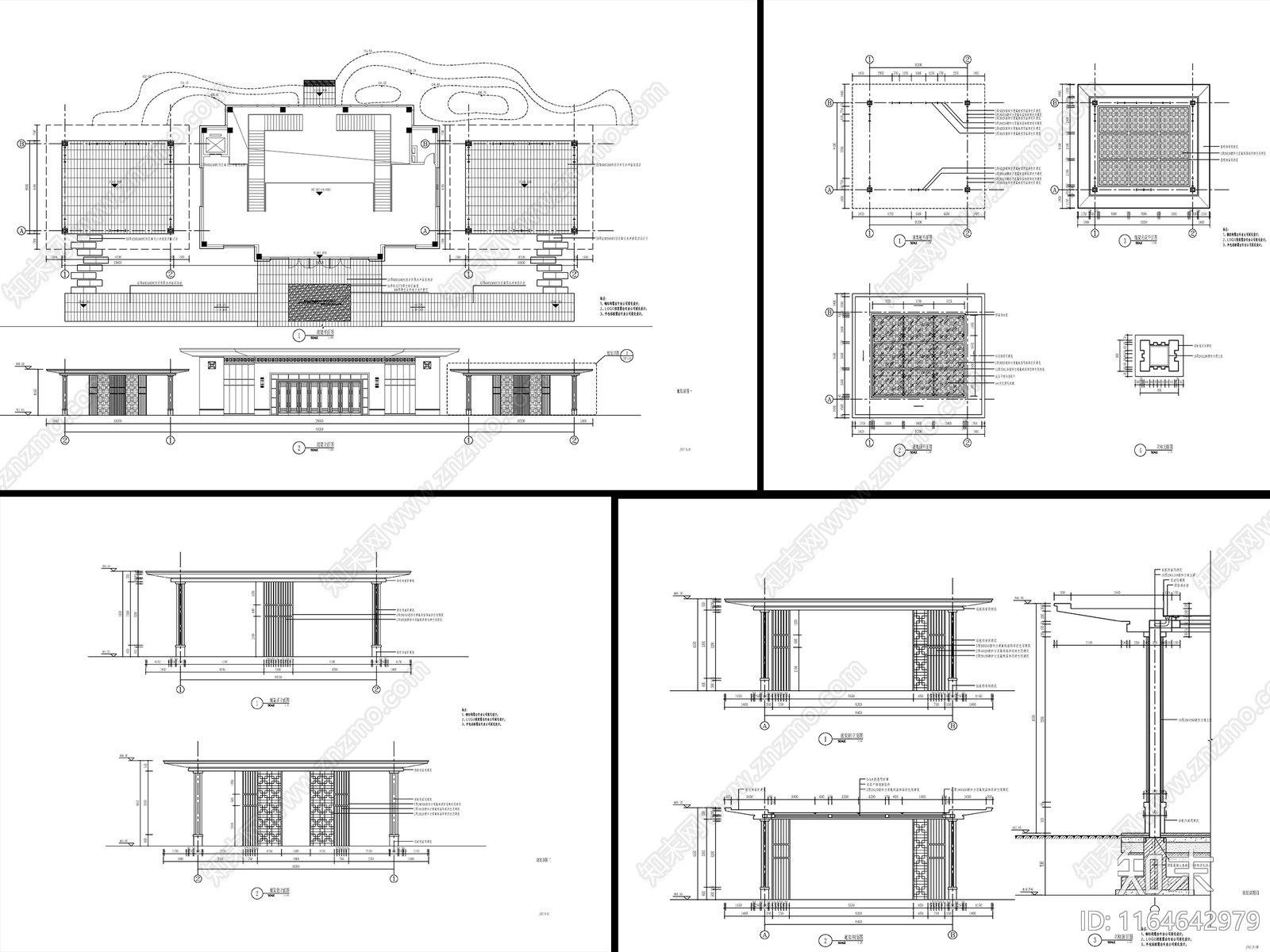 现代新中式廊架节点cad施工图下载【ID:1164642979】