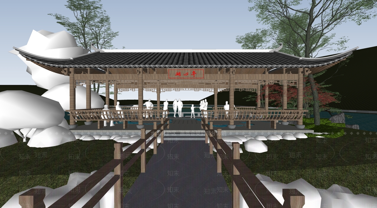 现代滨水景观SU模型下载【ID:1164643176】